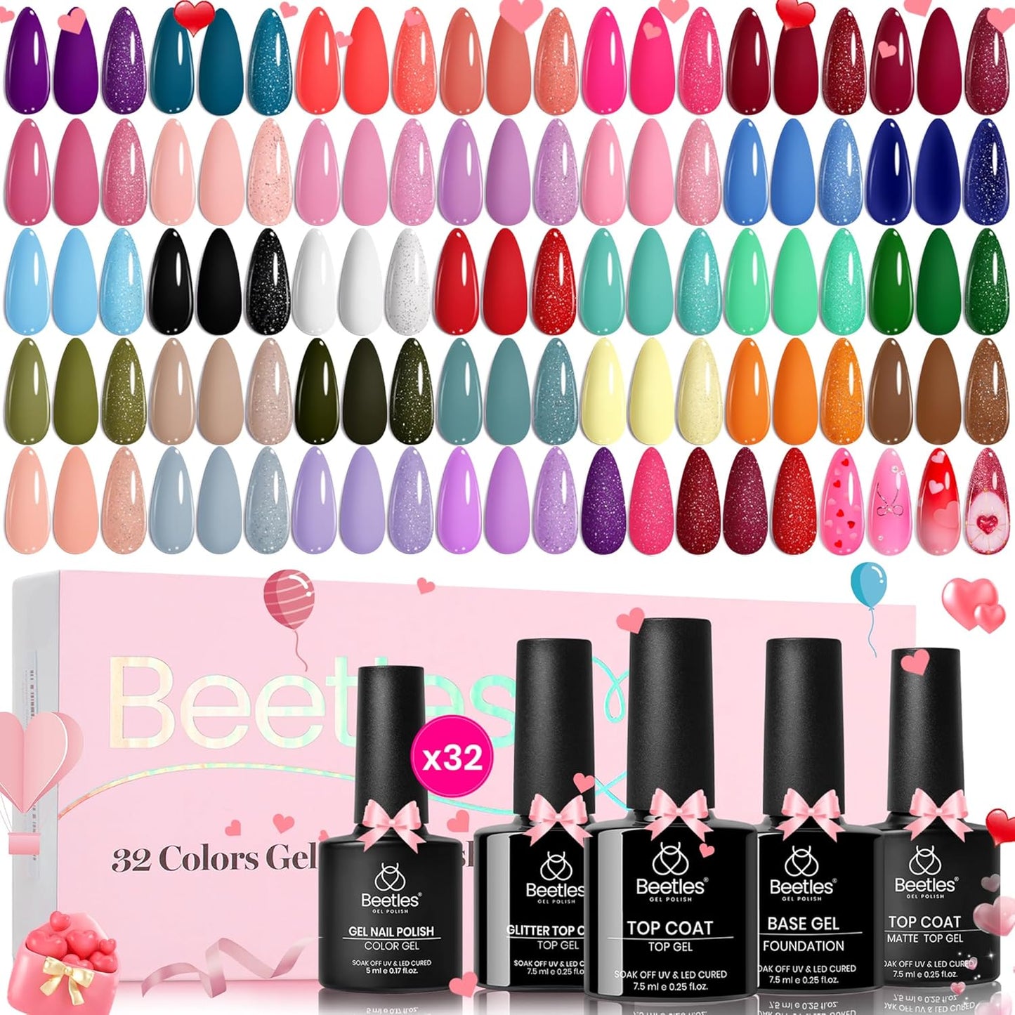 Beetles Gel Nail Polish Kit with U V Light - 80Pcs Fall Nail Fest Color Enchantment 55 Colors Gel Polish Starter Kit with Base Top Coat DIY Nails Stickers Manicure Tools Gift for Women Teens Girls