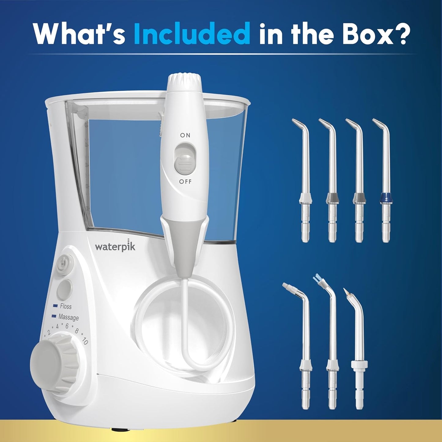 Aquarius Water Flosser for Teeth Cleaning, Gums, Braces, Dental Care, Electric Power with 10 Settings, 7 Tips for Multiple Users and Needs, ADA Accepted, White WP-660, Packaging May Vary