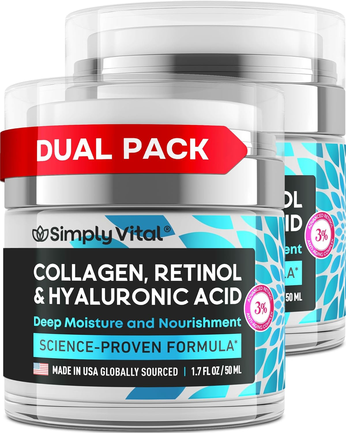Collagen, Retinol & Hyaluronic Acid Cream - Anti-Aging Face Moisturizer for Face, Firming Skin Care Neck & Décolleté - Made in USA, Daily Moisturizer Face Cream Day & Night - 1.7 Fl.Oz.