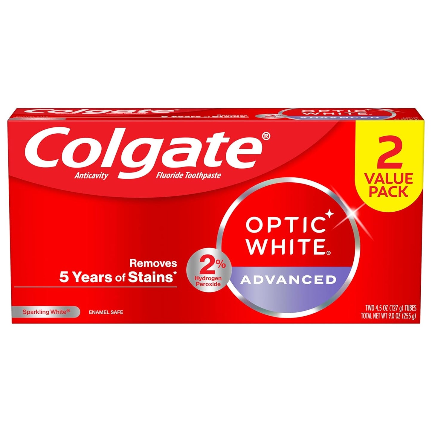 Optic White Advanced Hydrogen Peroxide Toothpaste, Teeth Whitening Toothpaste Pack, Enamel-Safe Formula, Helps Remove Tea, Coffee, and Wine Stains, Sparkling White, 3 Pack, 3.2 Oz