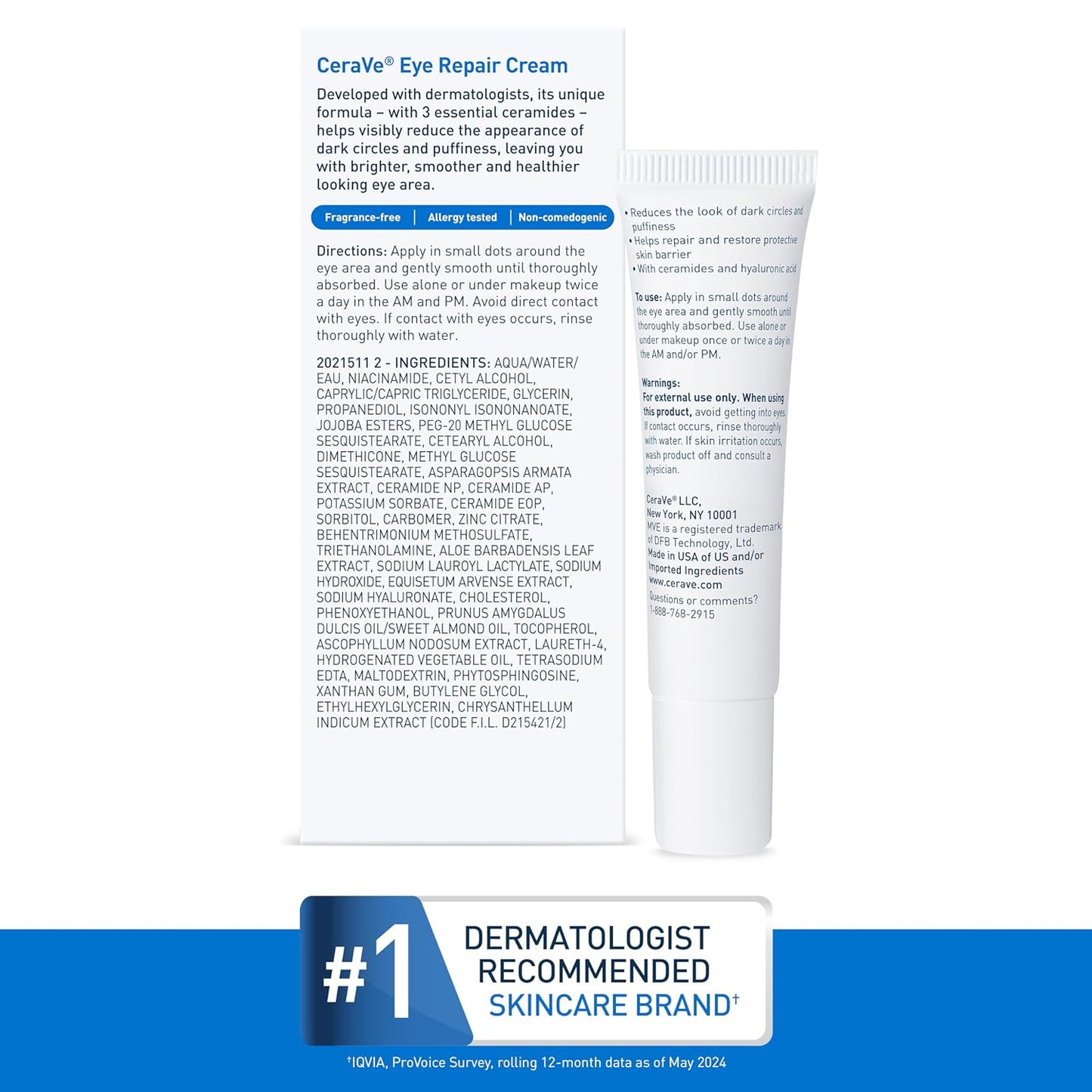 Eye Repair Cream, under Eye Cream for Puffiness and Bags under Eyes, Hyaluronic Acid + Niacinamide + Marine Botanical Complex, Oil Free & Opthalmologist Tested