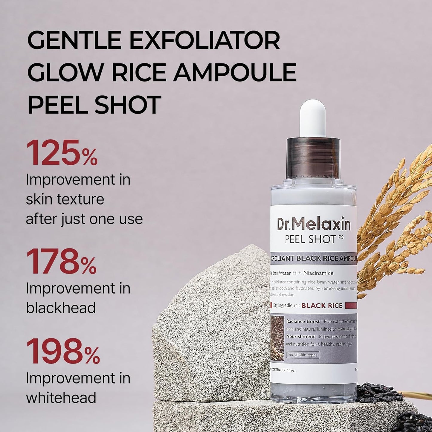 Peel Shot Glow Rice Peeling Ampoule, Soft Exfoliating Face and Body Scrub Dead Skin Cells Remover for All Skin Types Korean Skin Care 80Ml (BLACK RICE)