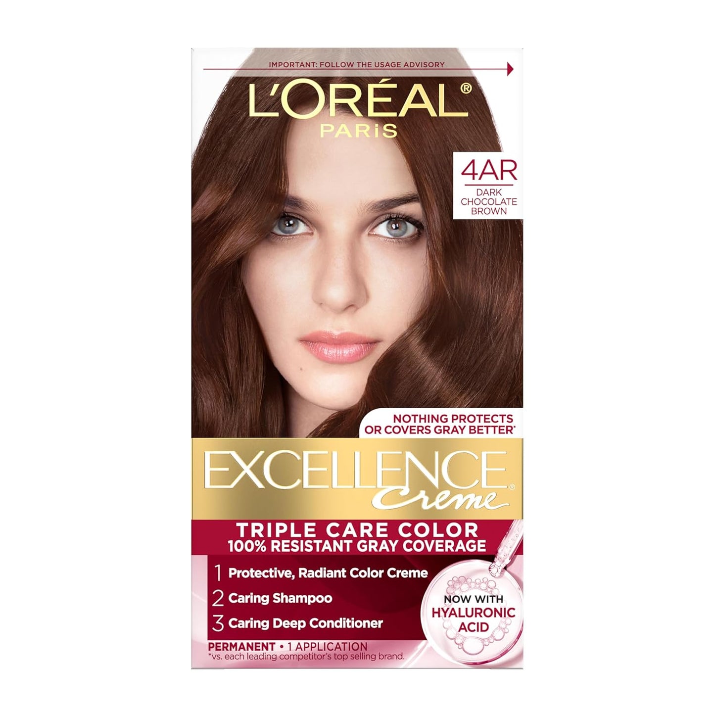Excellence Crème Permanent Hair Dye, Triple Care Hair Color with Pro-Keratine Complex for 100% Gray Hair Coverage, 4 Dark Brown, 1 Kit