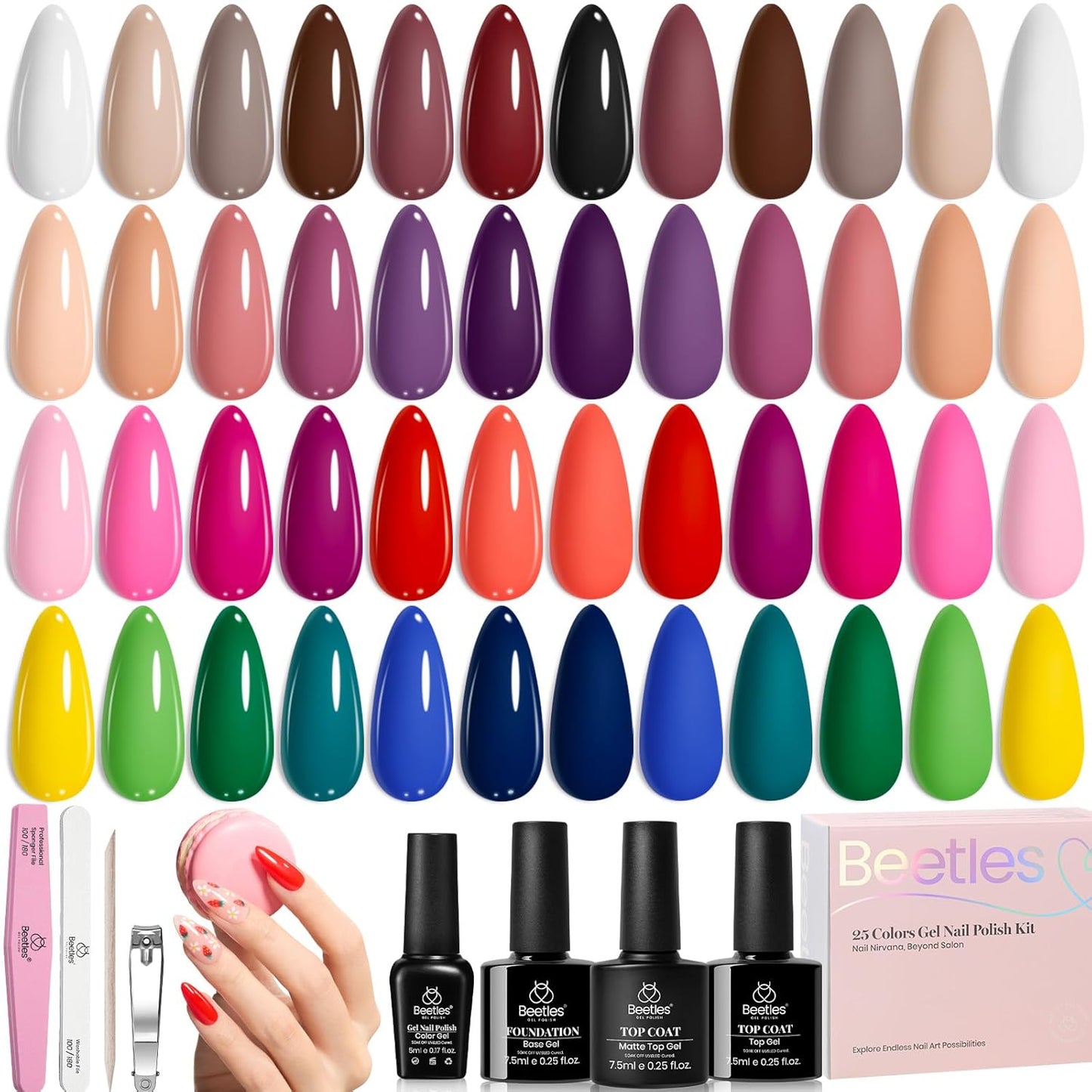 Beetles Gel Nail Polish Kit with U V Light - 80Pcs Fall Nail Fest Color Enchantment 55 Colors Gel Polish Starter Kit with Base Top Coat DIY Nails Stickers Manicure Tools Gift for Women Teens Girls
