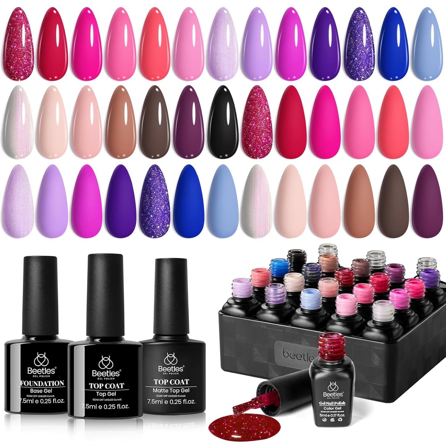 Beetles Gel Nail Polish Kit with U V Light - 80Pcs Fall Nail Fest Color Enchantment 55 Colors Gel Polish Starter Kit with Base Top Coat DIY Nails Stickers Manicure Tools Gift for Women Teens Girls