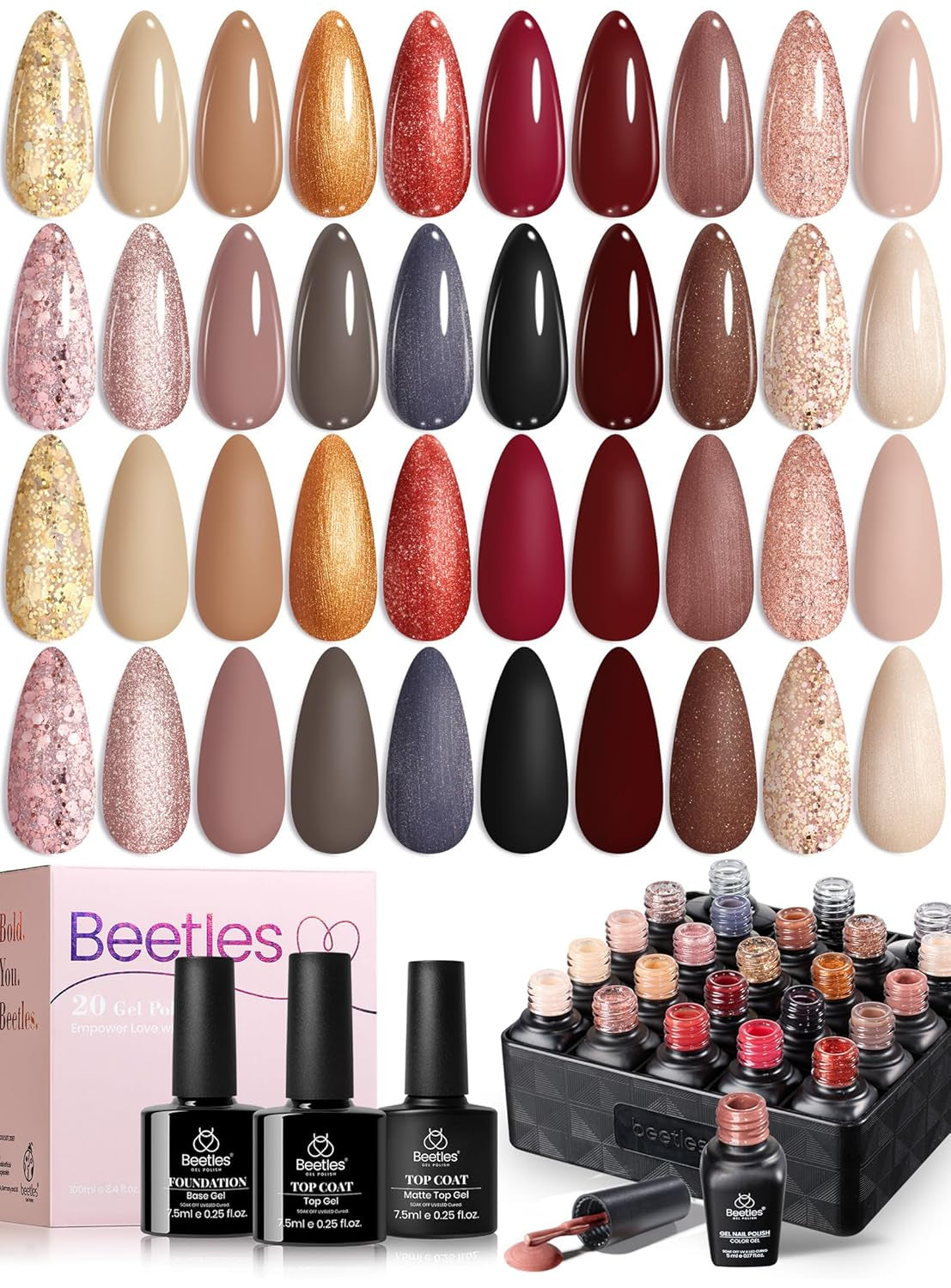 Beetles Gel Nail Polish Kit with U V Light - 80Pcs Fall Nail Fest Color Enchantment 55 Colors Gel Polish Starter Kit with Base Top Coat DIY Nails Stickers Manicure Tools Gift for Women Teens Girls