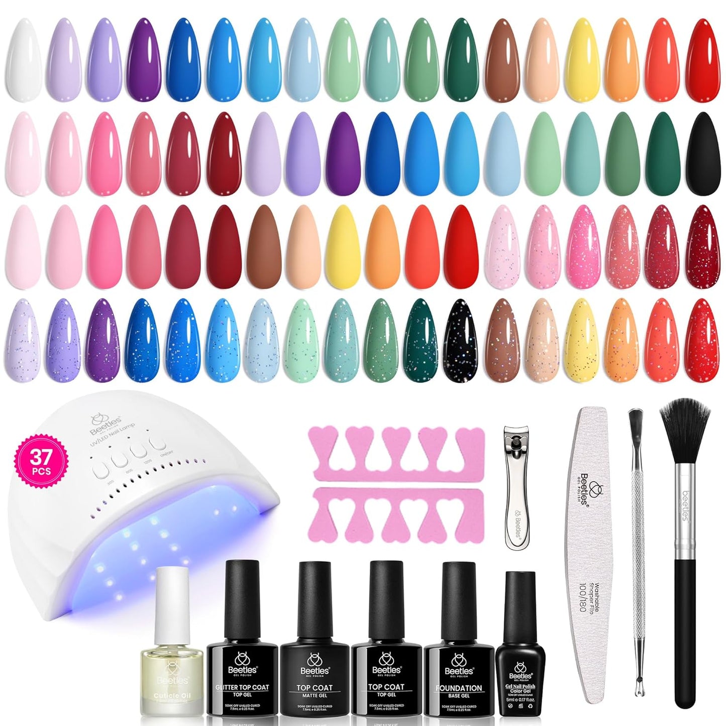 Beetles Gel Nail Polish Kit with U V Light - 80Pcs Fall Nail Fest Color Enchantment 55 Colors Gel Polish Starter Kit with Base Top Coat DIY Nails Stickers Manicure Tools Gift for Women Teens Girls