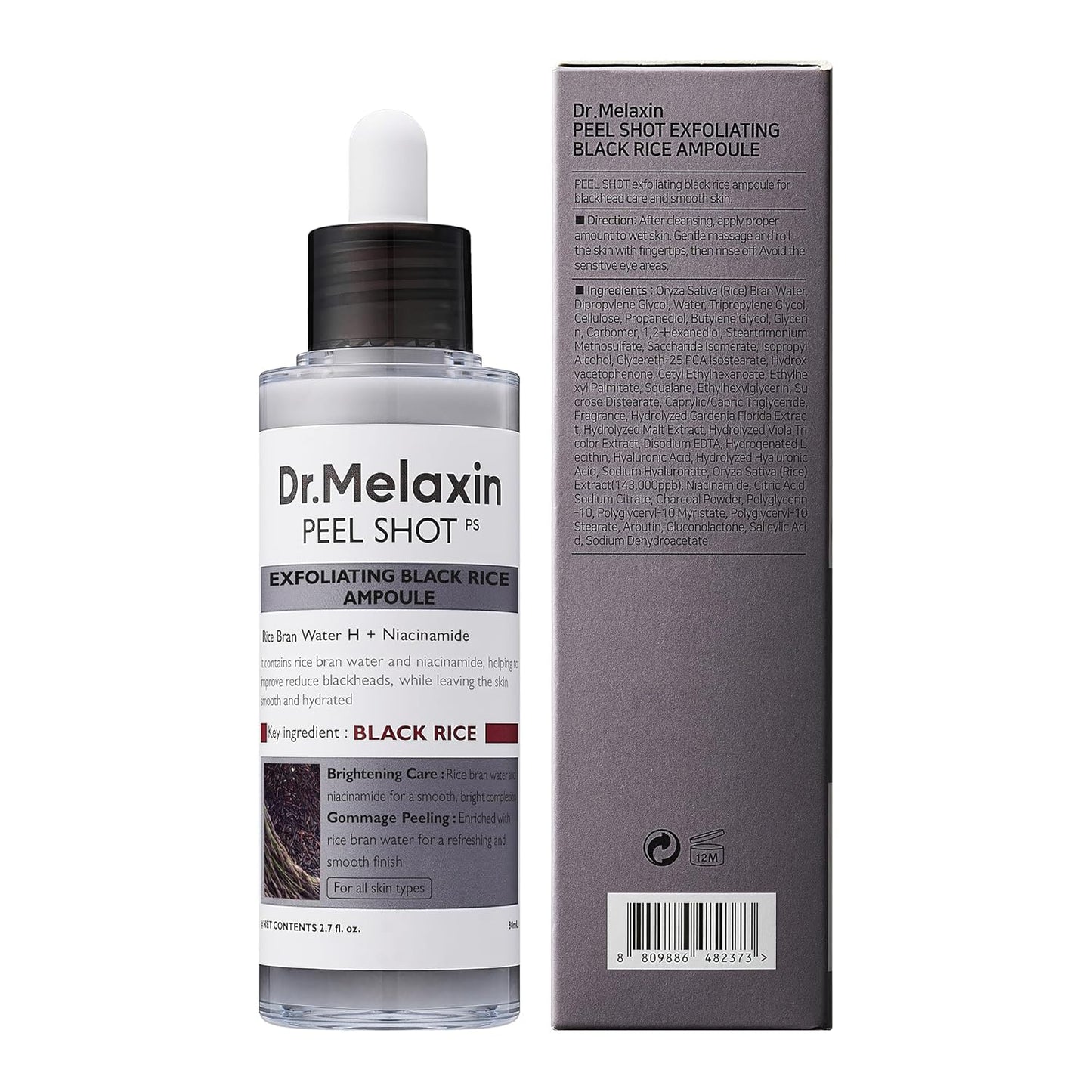 Peel Shot Glow Rice Peeling Ampoule, Soft Exfoliating Face and Body Scrub Dead Skin Cells Remover for All Skin Types Korean Skin Care 80Ml (BLACK RICE)
