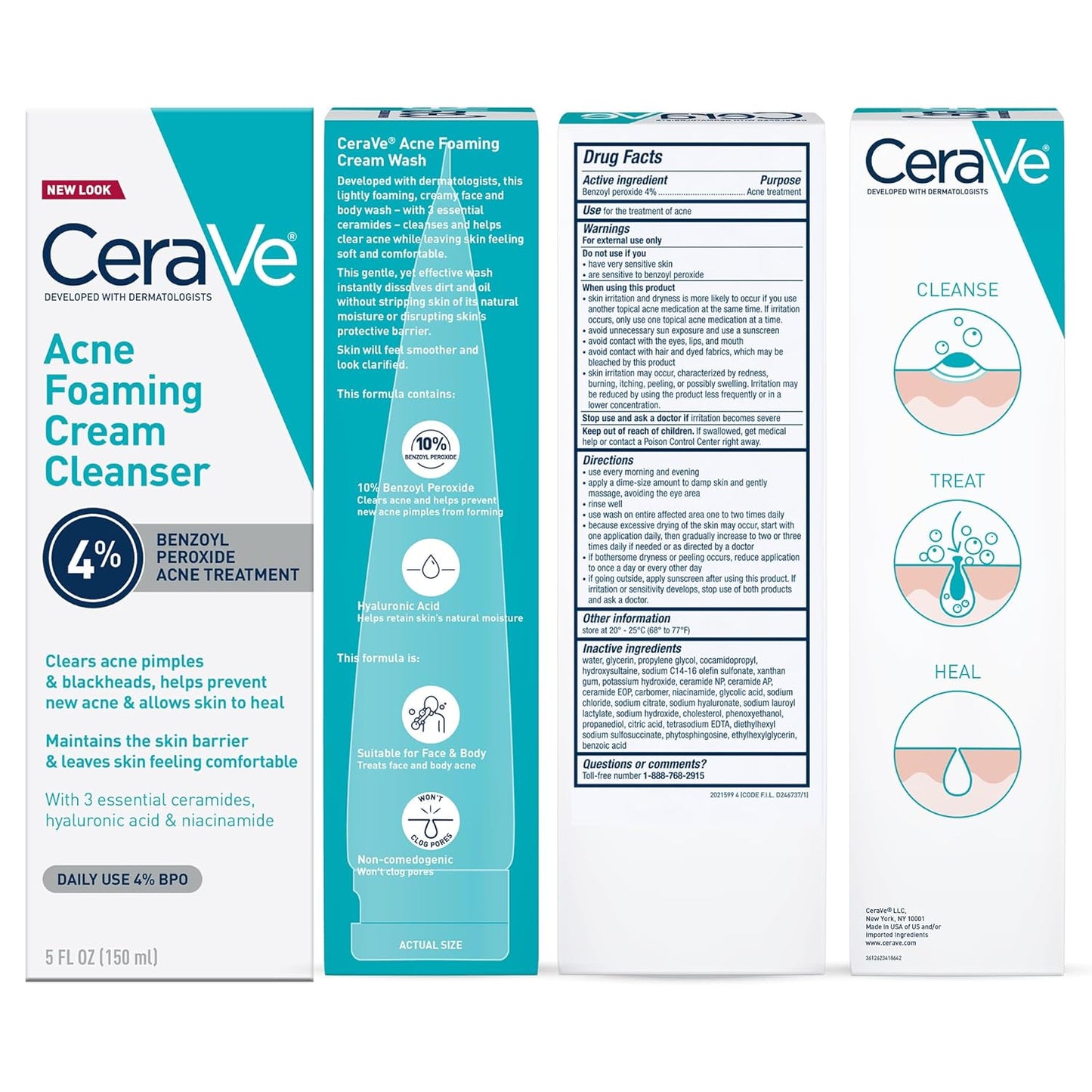 Acne Foaming Cream Cleanser, 4% Benzoyl Peroxide Face Wash with Hyaluronic Acid, Niacinamide & Ceramides, Gentle Daily Acne Treatment for Face
