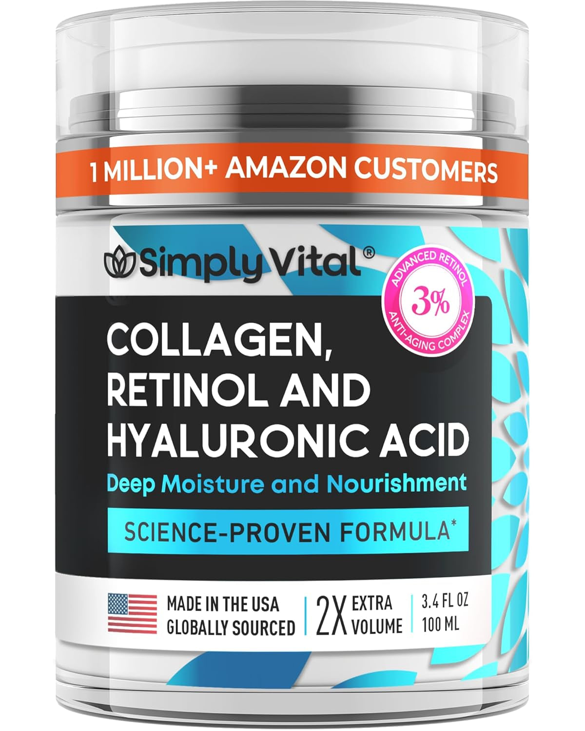Collagen, Retinol & Hyaluronic Acid Cream - Anti-Aging Face Moisturizer for Face, Firming Skin Care Neck & Décolleté - Made in USA, Daily Moisturizer Face Cream Day & Night - 1.7 Fl.Oz.