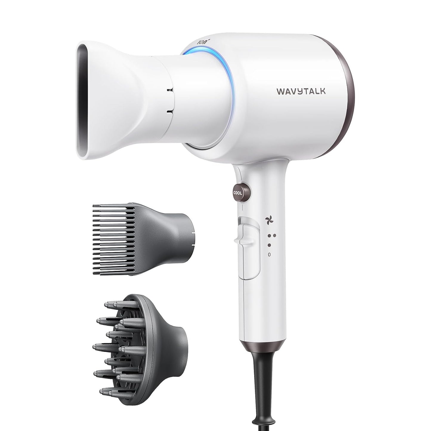 Hair Dryer, Blown Away Ionic Hair Dryer for Curly Hair with Diffuser, 1875W Fast Drying Blow Dryer with Ceramic Technology, 3 Attachments for All Hair Types, Light and Quiet, Rose Gold
