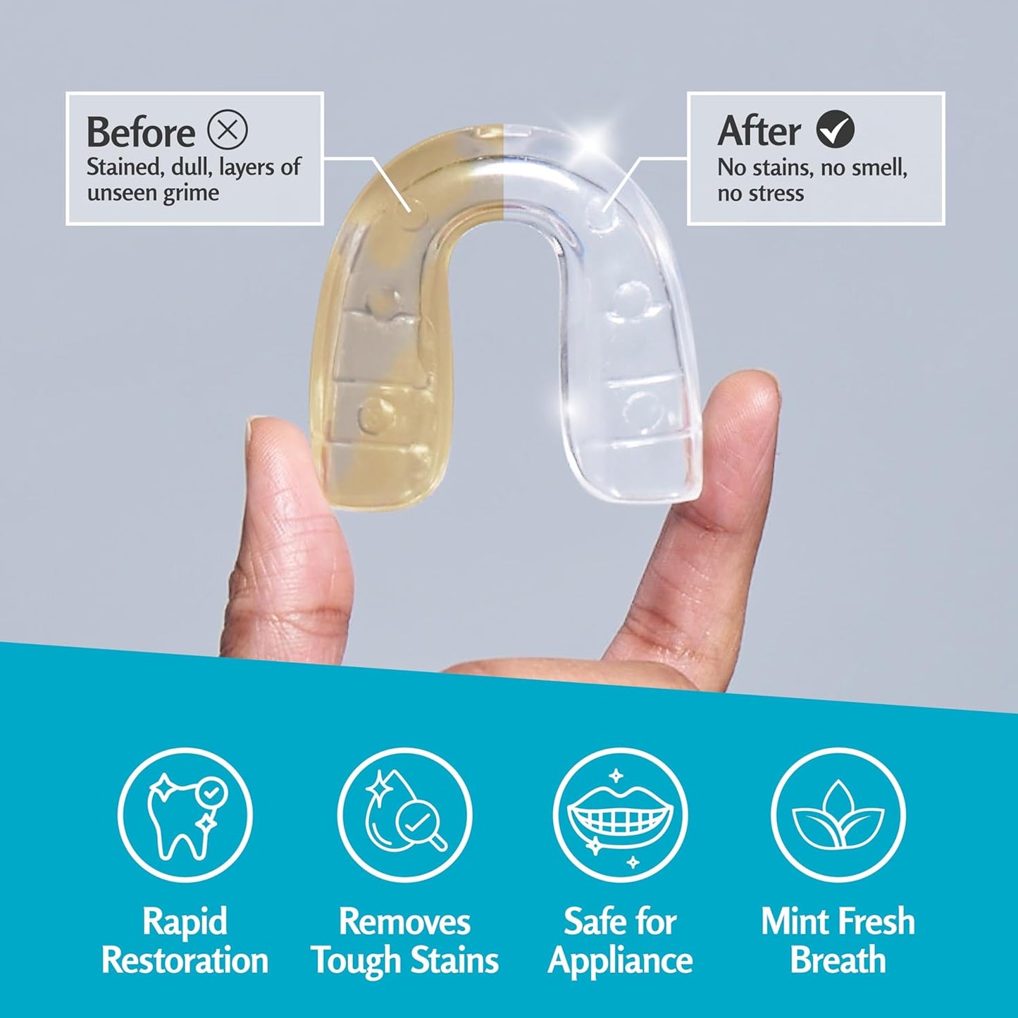 Retainer Cleanser Tablets Invisalign Cleaner, Removes Odors Discoloration Stains and Plaque 4 Month Supply Denture Cleansers Retainers Mouth Guards Denture Bath Mint by