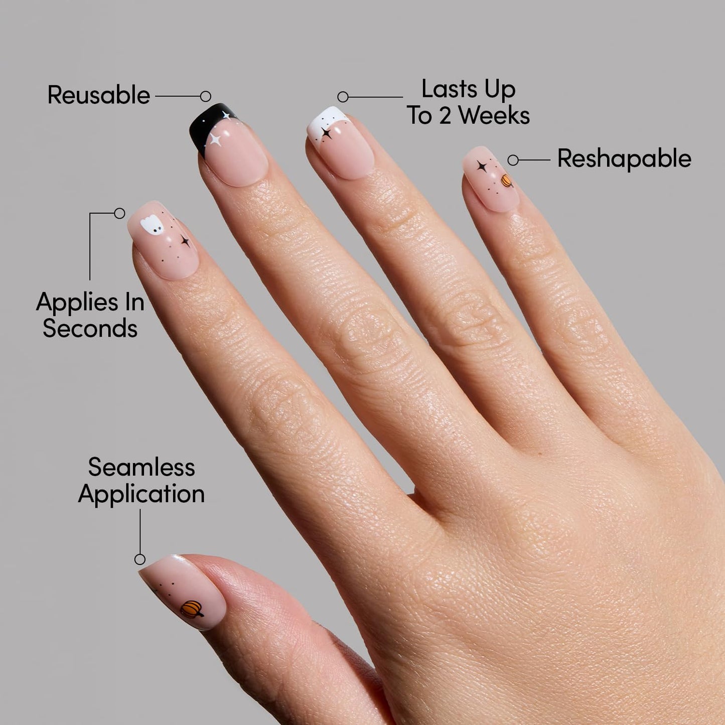 Press on Nails - Tiny Pumpkin | Short Squoval French Tip Fake Nails with Pumpkin Graphics & Glossy Finish, Salon Quality Halloween Nails | 15 Sizes - 30 Nail Kit with Glue