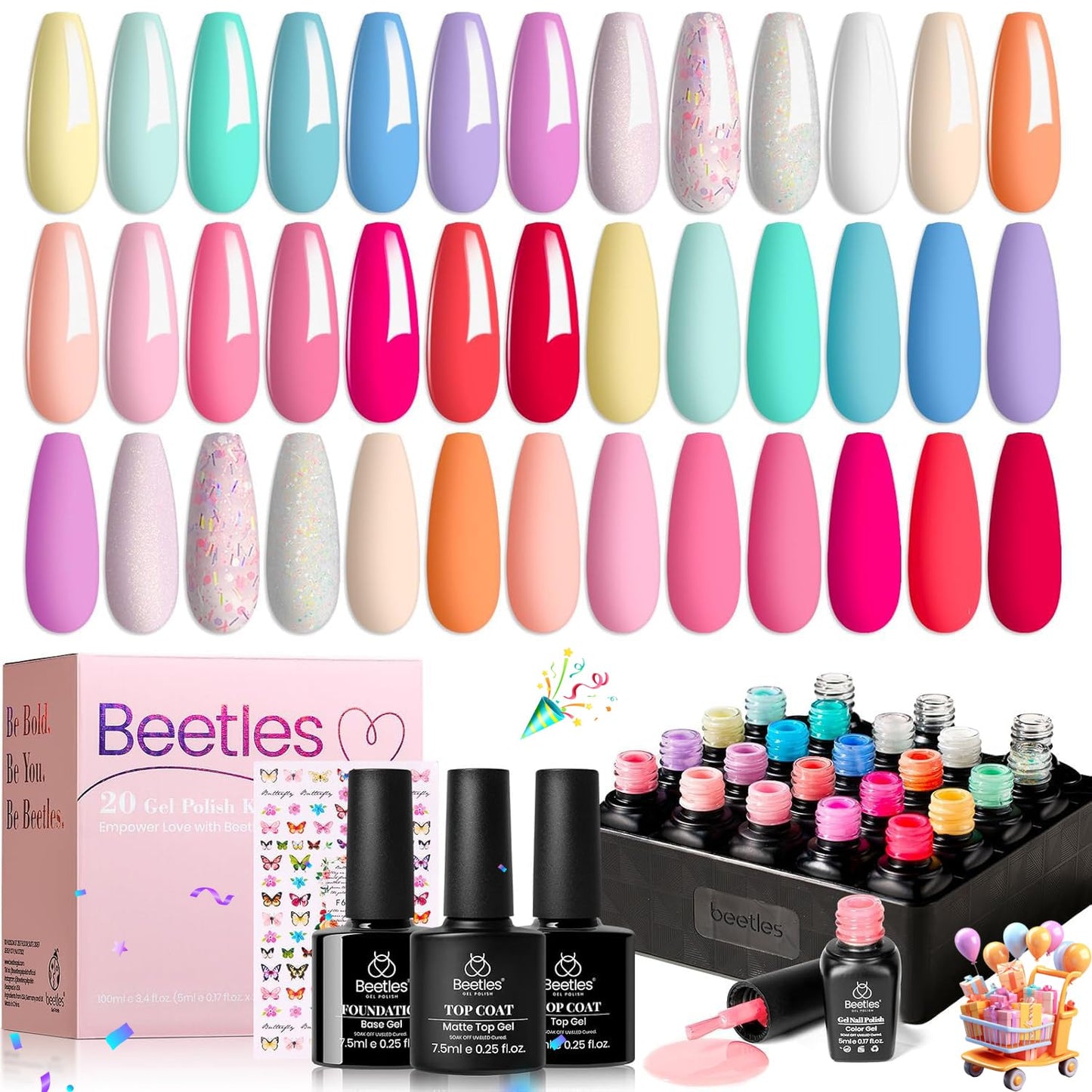 Beetles Gel Nail Polish Kit with U V Light - 80Pcs Fall Nail Fest Color Enchantment 55 Colors Gel Polish Starter Kit with Base Top Coat DIY Nails Stickers Manicure Tools Gift for Women Teens Girls