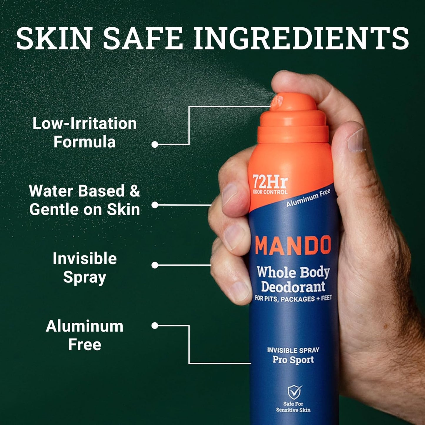 Whole Body Deodorant for Men - Invisible Spray Deodorant - 72 Hour Odor Control - Low Irritation Formula - Aluminum Free, Benzene Free - 3.6 Ounce Cans (Pack of 2) - Pro Sport