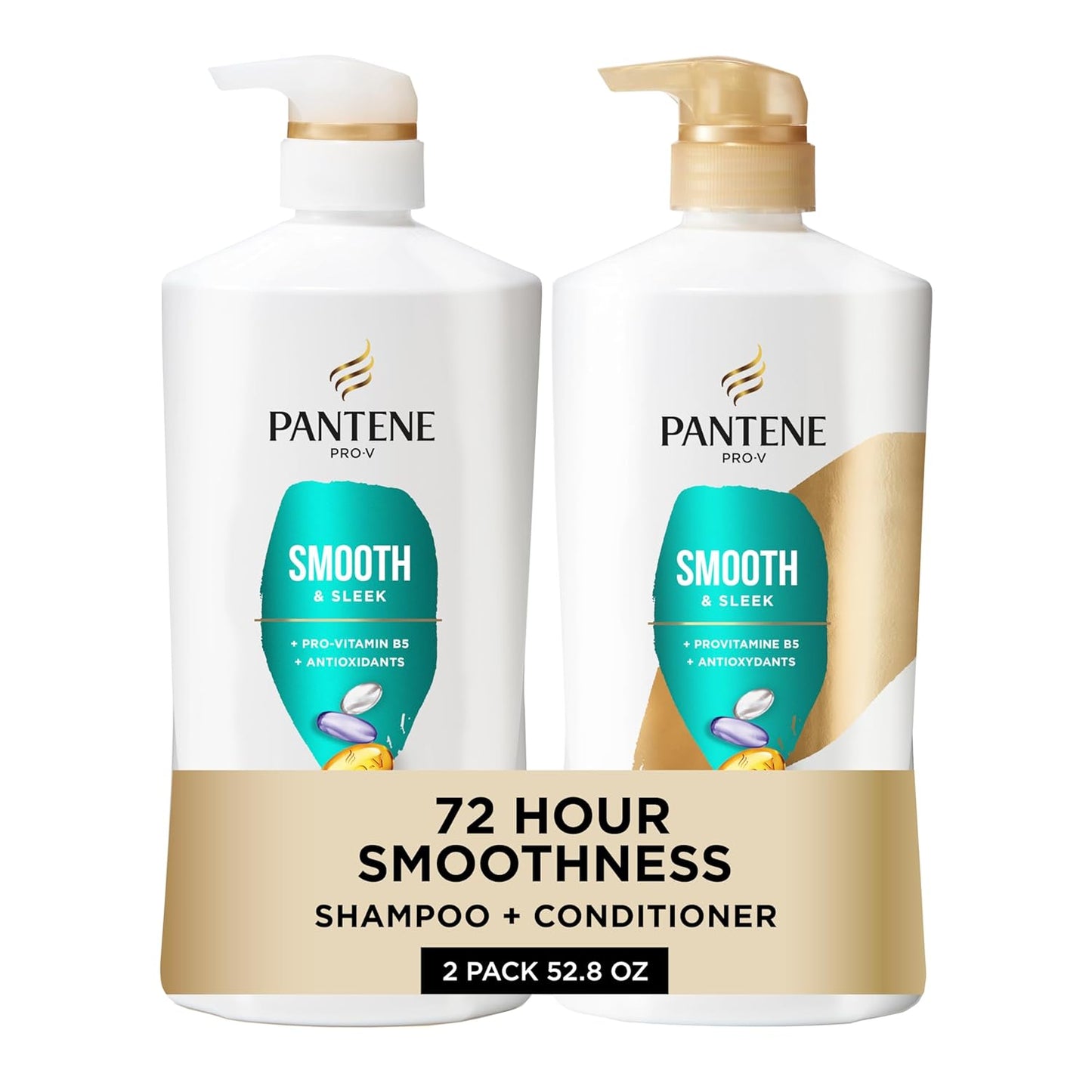 Shampoo & Conditioner Set, Daily Moisture Renewal - Pro-V Nutrients for Dry, Color-Treated, Straight to Curly Hair, 72-Hour Hydration & Softness, 52.8 Oz Total + Miracle Rescue Shot (0.5 Oz)