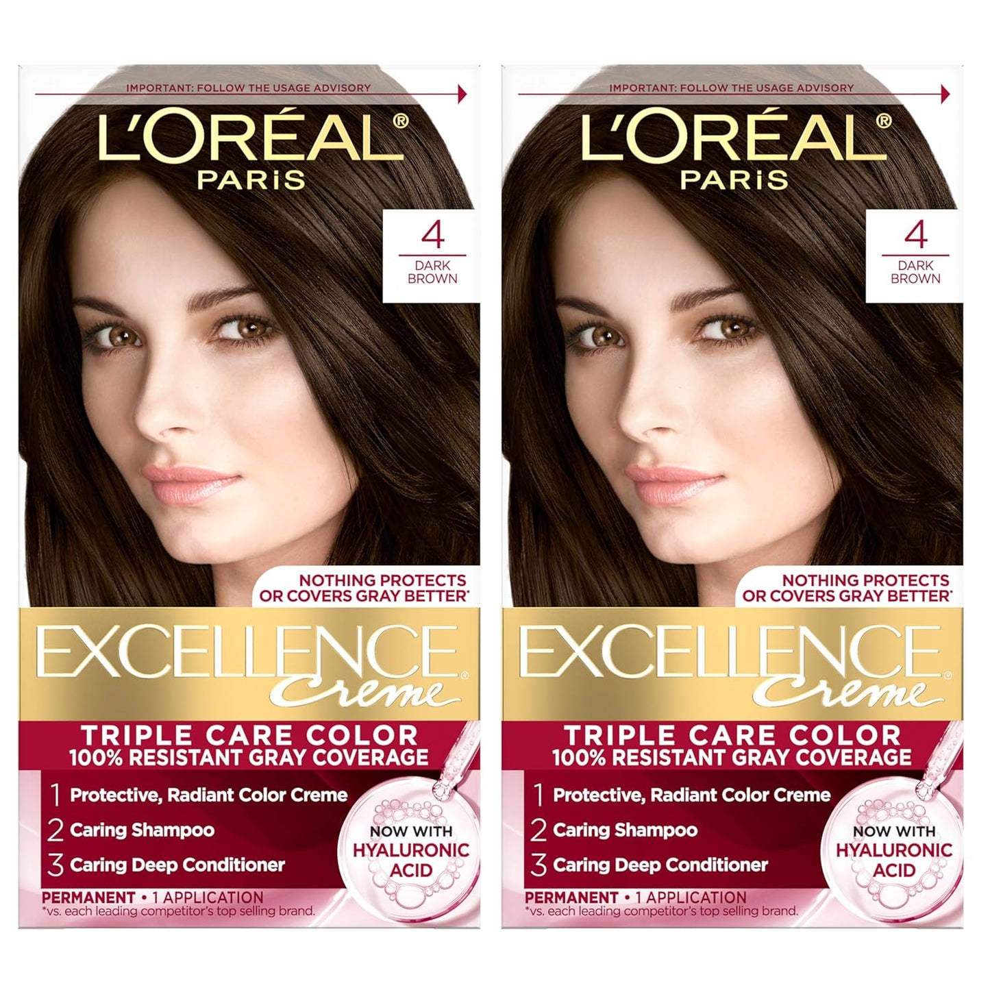 Excellence Crème Permanent Hair Dye, Triple Care Hair Color with Pro-Keratine Complex for 100% Gray Hair Coverage, 4 Dark Brown, 1 Kit