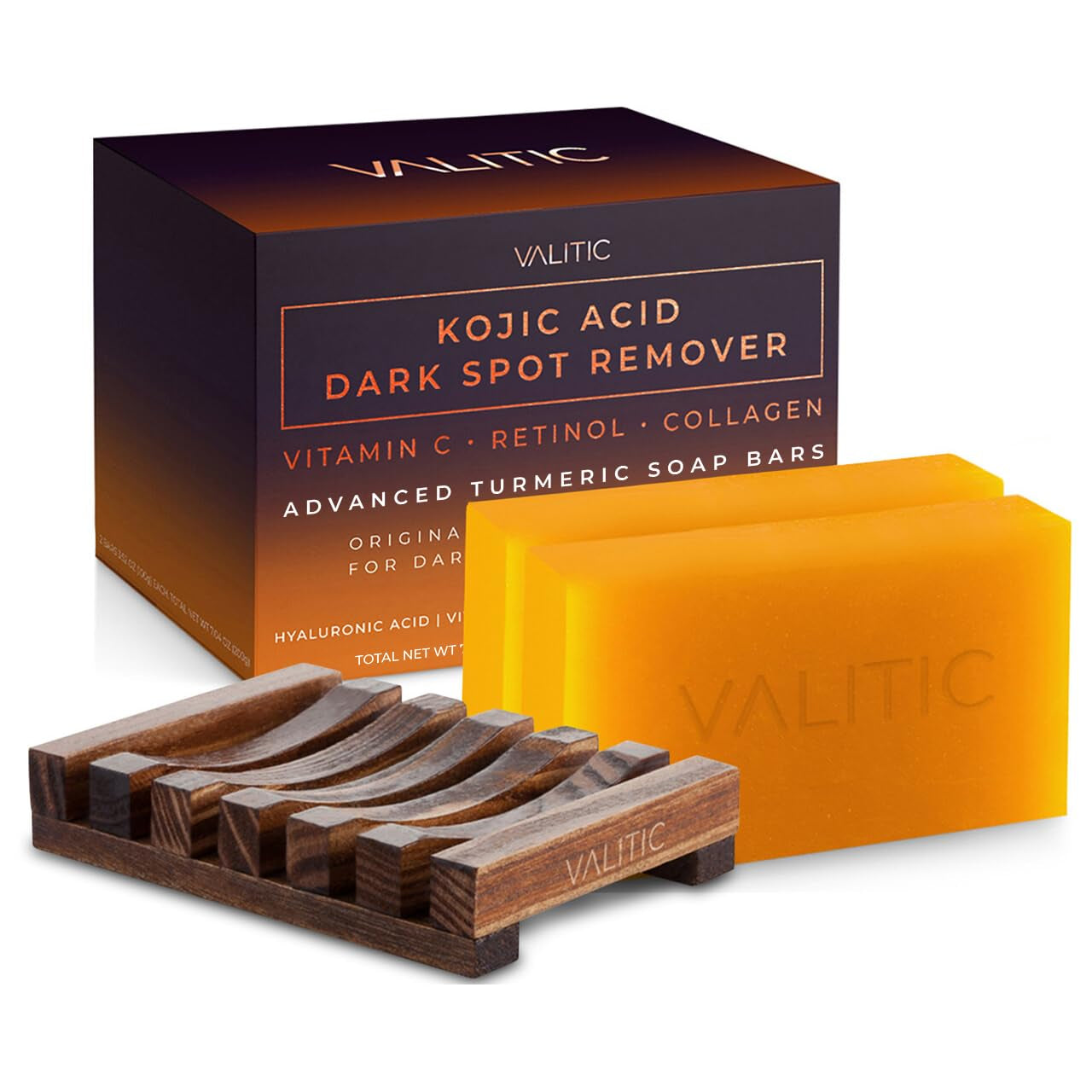 Kojic Acid Dark Spot Remover Soap Bars with Vitamin C, Retinol, Collagen, Turmeric - Original Japanese Complex Infused with Hyaluronic Acid, Vitamin E, Shea Butter, Castile Olive Oil (2 Pack)