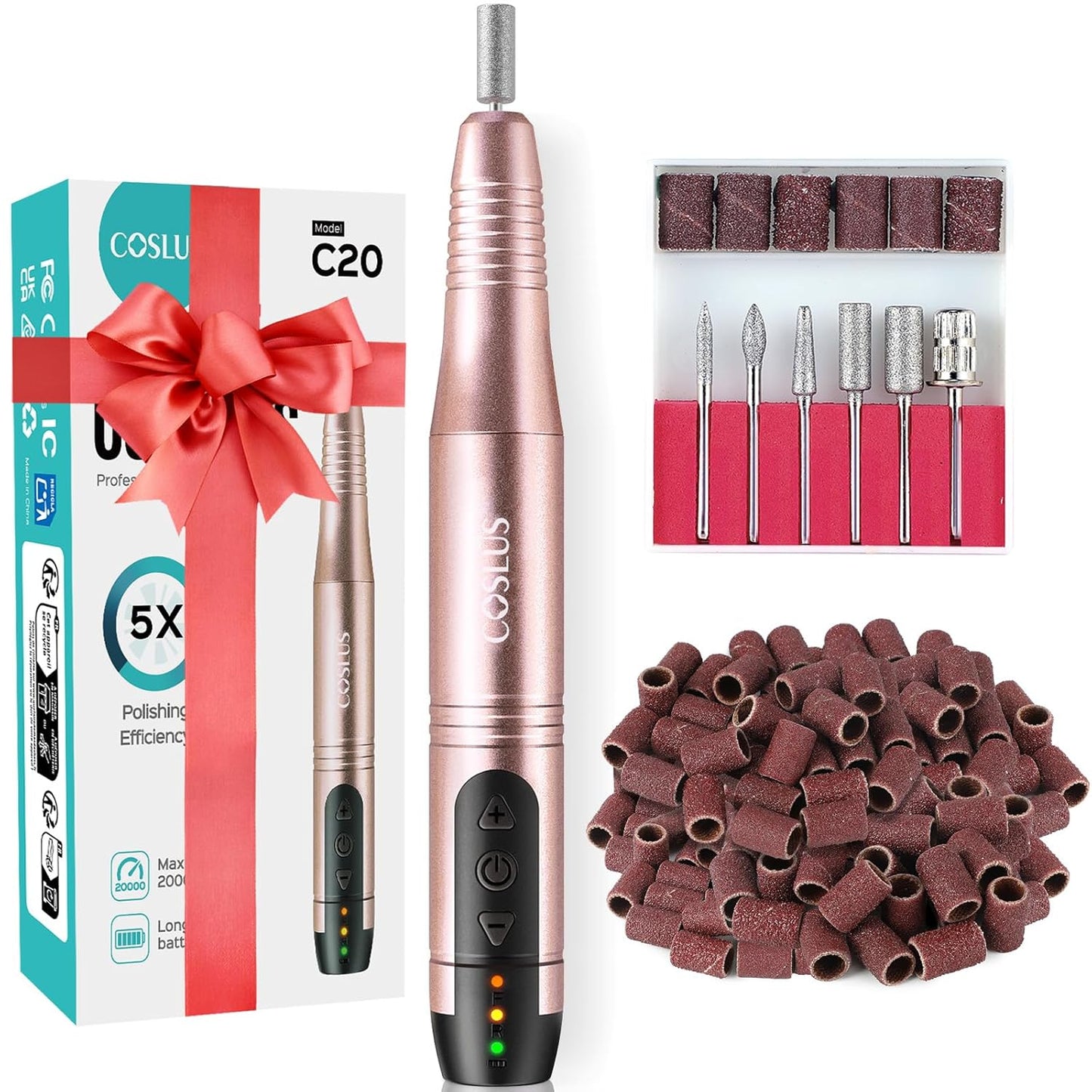 Cordless Nail Drill Electric File: Professional for Acrylic Gel Dip Powder Nails Portable Nail Drill Machine Kit for Manicure Pedicure Nail Set with Everything Rechargeable Lightweight