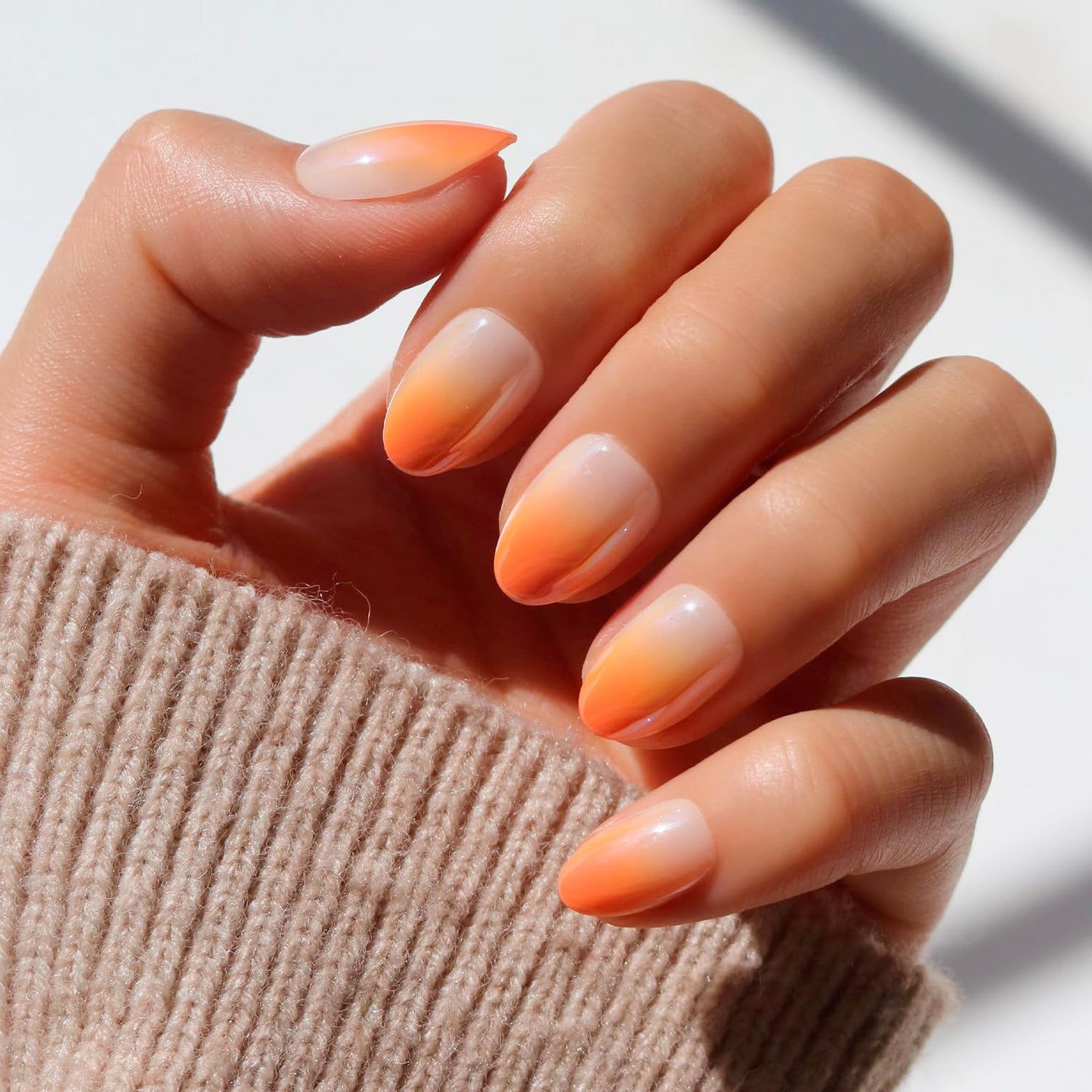Press on Nails - Tiny Pumpkin | Short Squoval French Tip Fake Nails with Pumpkin Graphics & Glossy Finish, Salon Quality Halloween Nails | 15 Sizes - 30 Nail Kit with Glue