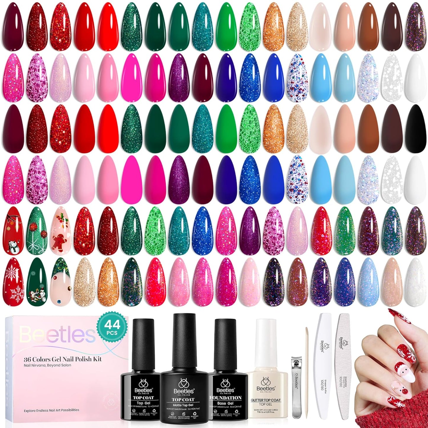 Beetles Gel Nail Polish Kit with U V Light - 80Pcs Fall Nail Fest Color Enchantment 55 Colors Gel Polish Starter Kit with Base Top Coat DIY Nails Stickers Manicure Tools Gift for Women Teens Girls
