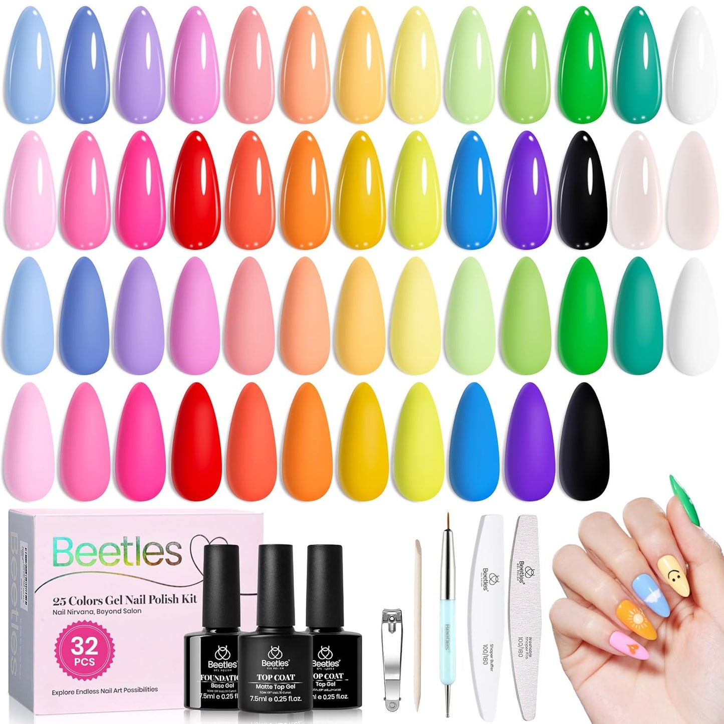 Beetles Gel Nail Polish Kit with U V Light - 80Pcs Fall Nail Fest Color Enchantment 55 Colors Gel Polish Starter Kit with Base Top Coat DIY Nails Stickers Manicure Tools Gift for Women Teens Girls
