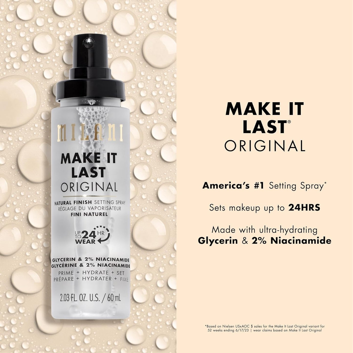 Setting Spray + Primer, Make It Last Original - Natural Finish with Niacinamide for Hydration, Setting Spray for Makeup and Face Primer, 3-In-1 Prime + Hydrate + Set, 2.03 Fl. Oz