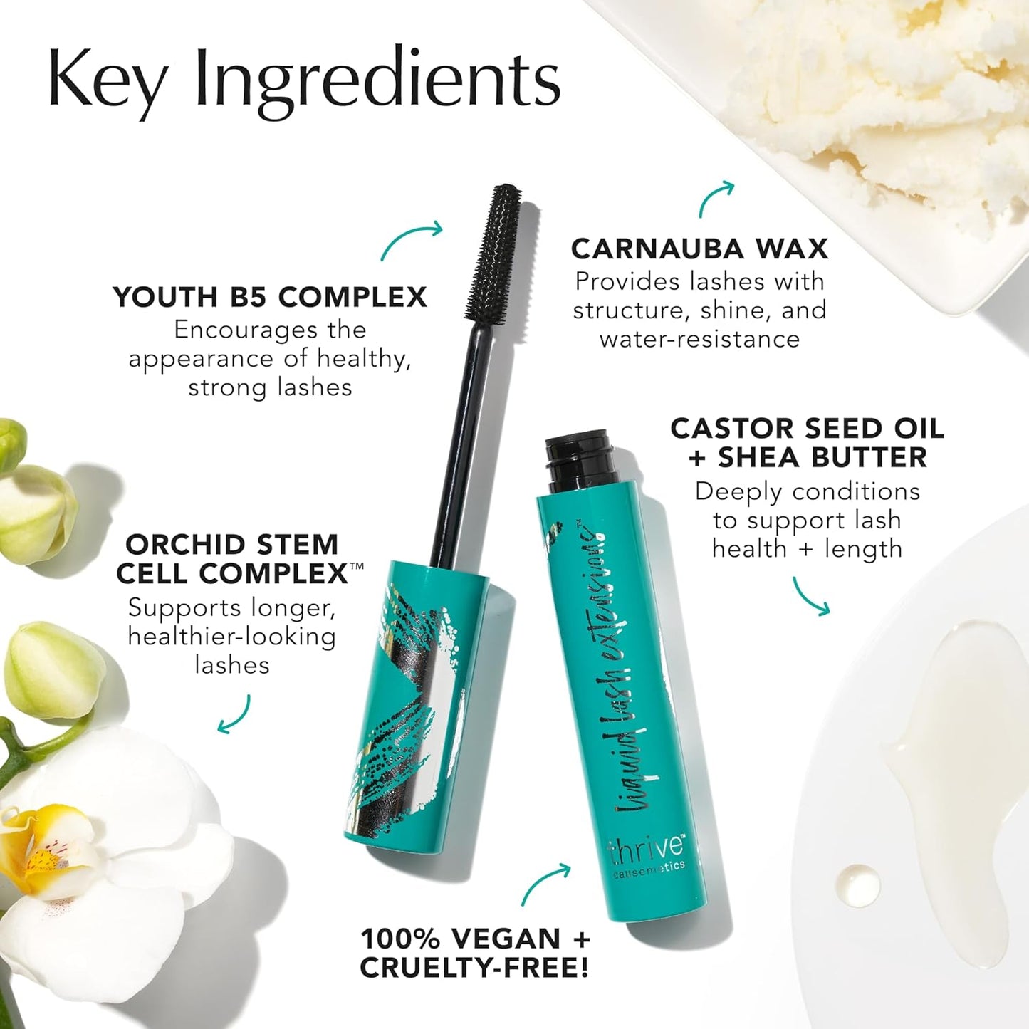 Liquid Lash Extensions Mascara, Tubing Thrive Mascara Lengthening, Volumizing & Curling, Smudge Proof, Washable, No Clumping or Flaking, Vegan & Cruelty Free, Brynn (Rich Black)