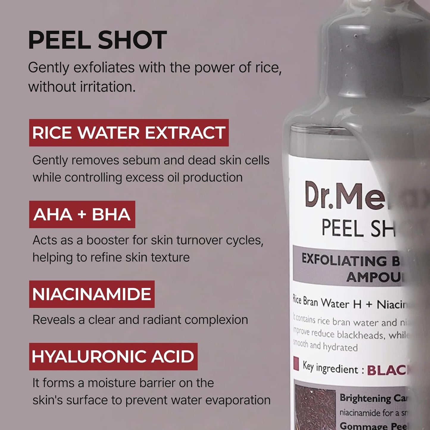 Peel Shot Glow Rice Peeling Ampoule, Soft Exfoliating Face and Body Scrub Dead Skin Cells Remover for All Skin Types Korean Skin Care 80Ml (BLACK RICE)