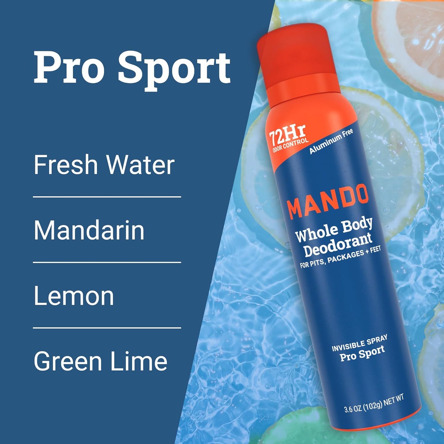 Whole Body Deodorant for Men - Invisible Spray Deodorant - 72 Hour Odor Control - Low Irritation Formula - Aluminum Free, Benzene Free - 3.6 Ounce Cans (Pack of 2) - Pro Sport