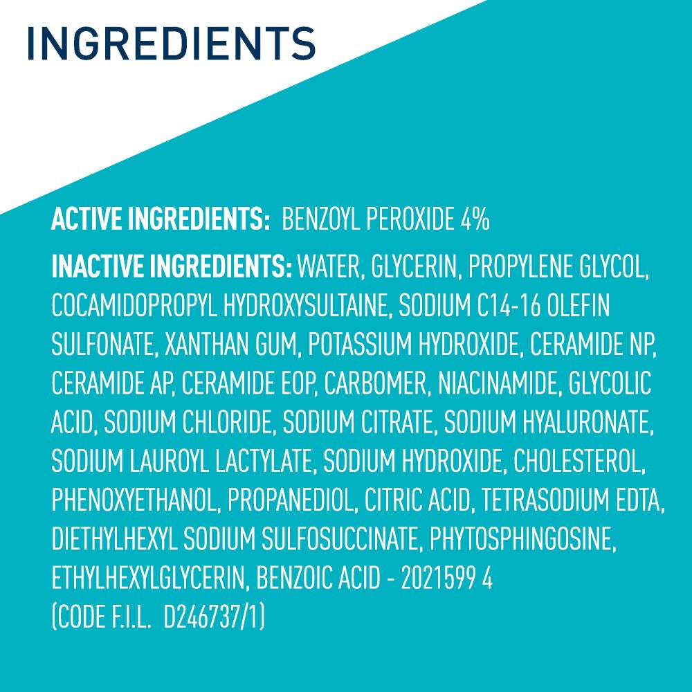 Acne Foaming Cream Cleanser, 4% Benzoyl Peroxide Face Wash with Hyaluronic Acid, Niacinamide & Ceramides, Gentle Daily Acne Treatment for Face