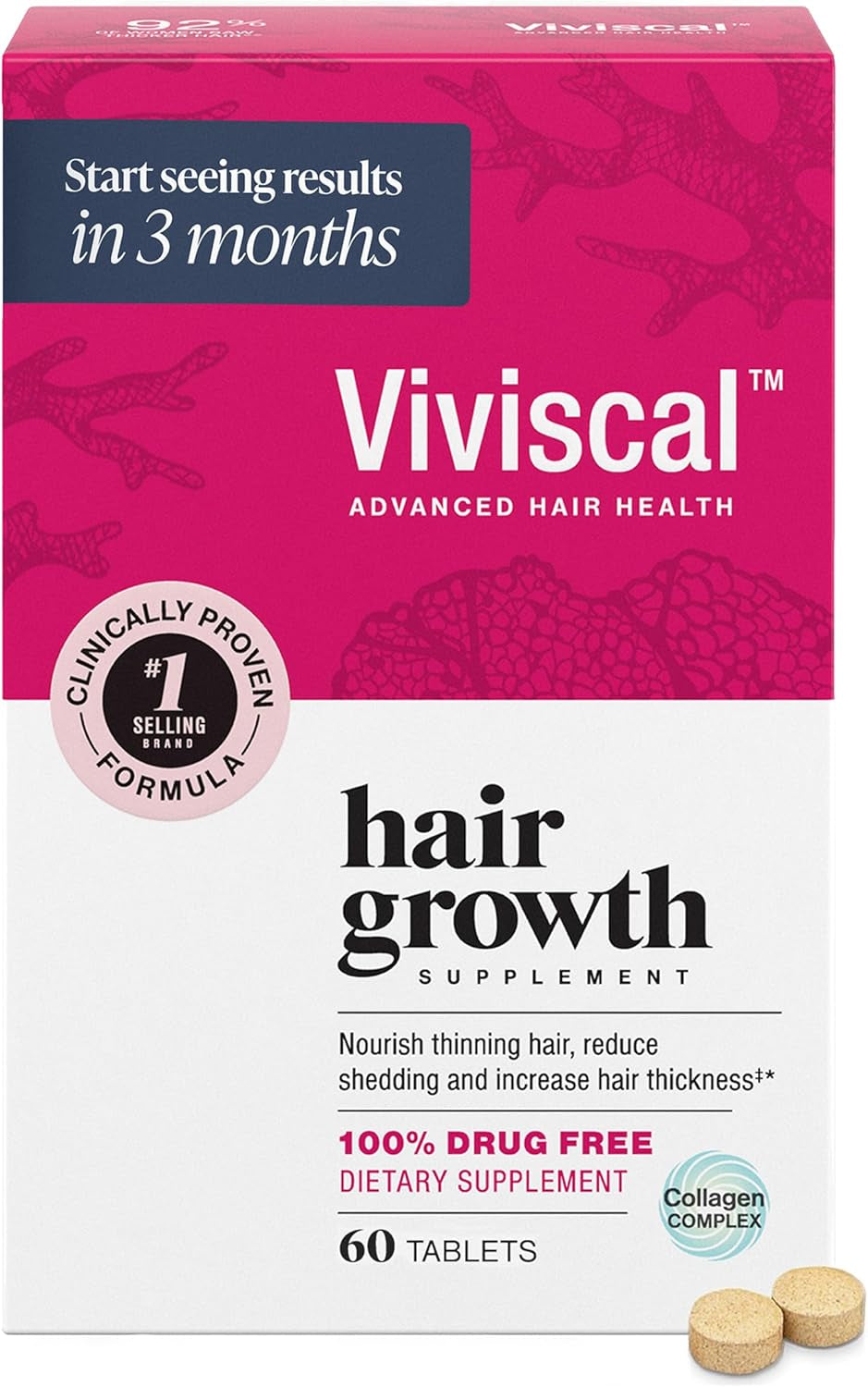 Hair Growth Supplements for Women for Thicker, Fuller Hair, Nourishes Thinning & Loss, with Proprietary Collagen Complex, 60 Tablets, 1 Month Supply