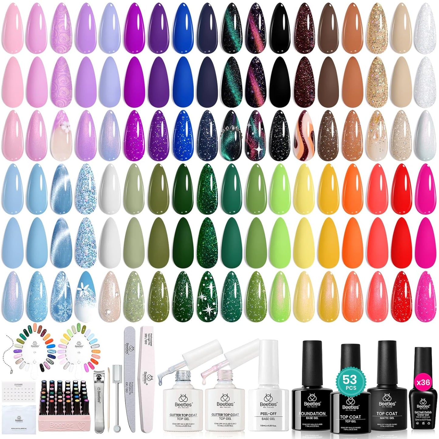 Beetles Gel Nail Polish Kit with U V Light - 80Pcs Fall Nail Fest Color Enchantment 55 Colors Gel Polish Starter Kit with Base Top Coat DIY Nails Stickers Manicure Tools Gift for Women Teens Girls