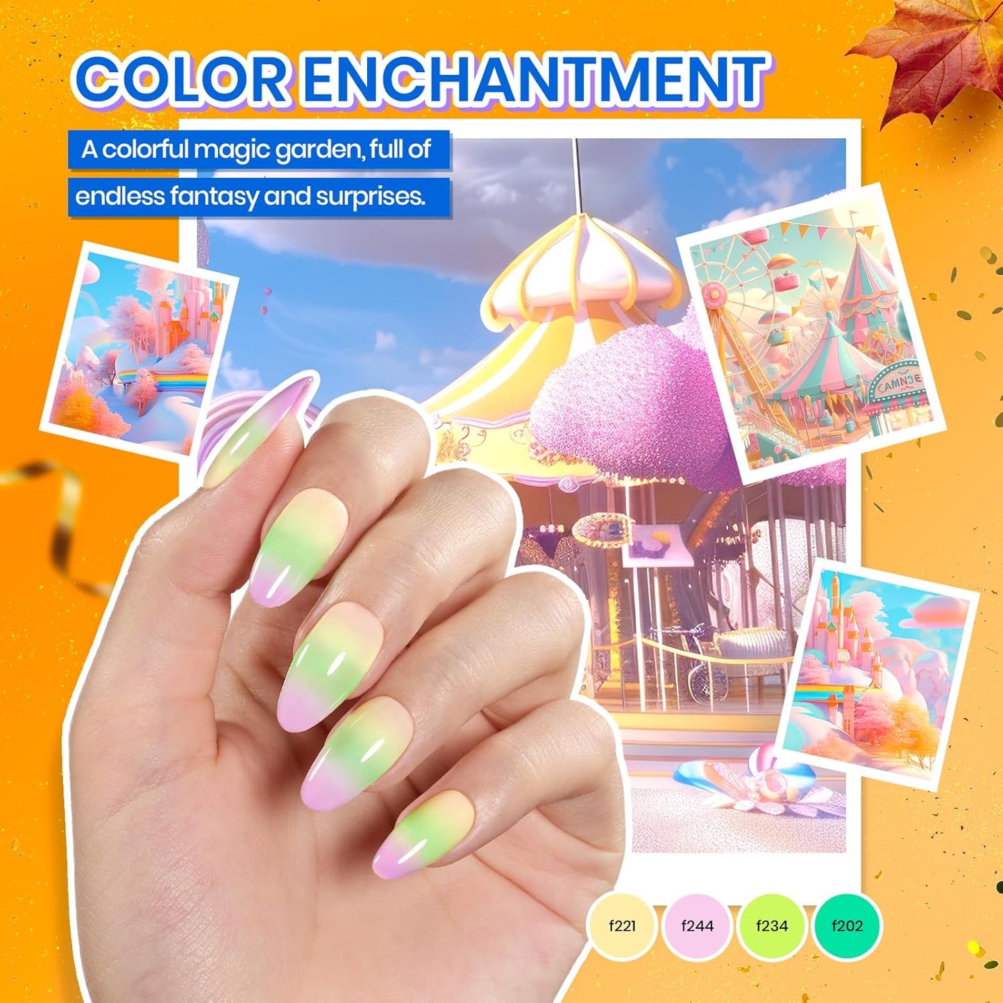 Beetles Gel Nail Polish Kit with U V Light - 80Pcs Fall Nail Fest Color Enchantment 55 Colors Gel Polish Starter Kit with Base Top Coat DIY Nails Stickers Manicure Tools Gift for Women Teens Girls