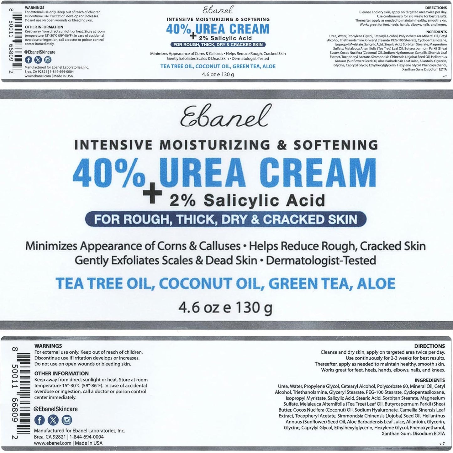 Urea Cream 40% plus Salicylic Acid 2%, Foot Cream for Dry Cracked Heels Feet Knees Elbows Hands, Foot Dead Skin Cuticle Callus Remover Toenail Softener, Keratolytic Skin Barrier Repair