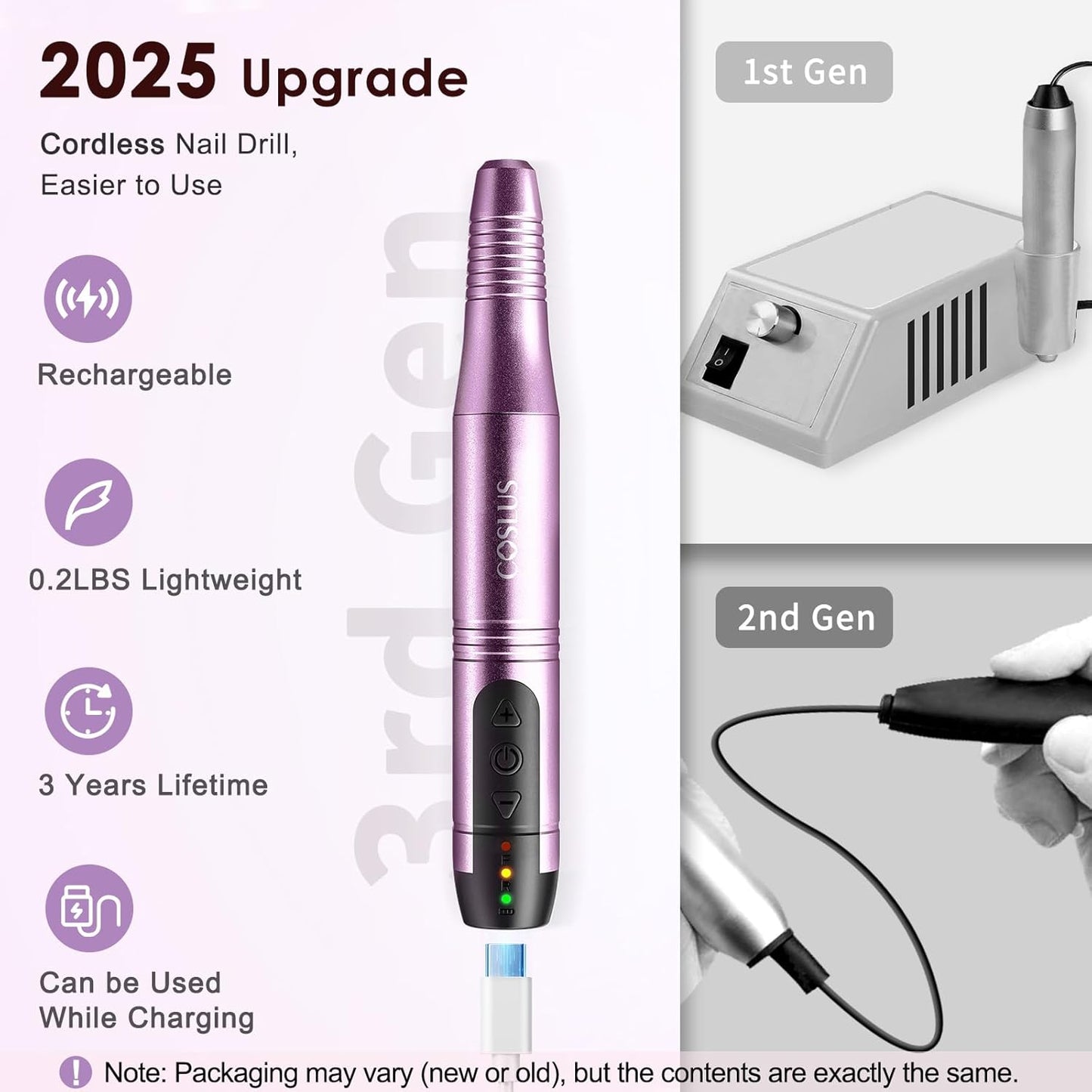 Cordless Nail Drill Electric File: Professional for Acrylic Gel Dip Powder Nails Portable Nail Drill Machine Kit for Manicure Pedicure Nail Set with Everything Rechargeable Lightweight
