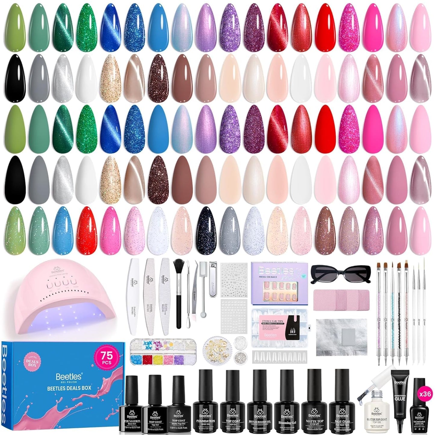 Beetles Gel Nail Polish Kit with U V Light - 80Pcs Fall Nail Fest Color Enchantment 55 Colors Gel Polish Starter Kit with Base Top Coat DIY Nails Stickers Manicure Tools Gift for Women Teens Girls