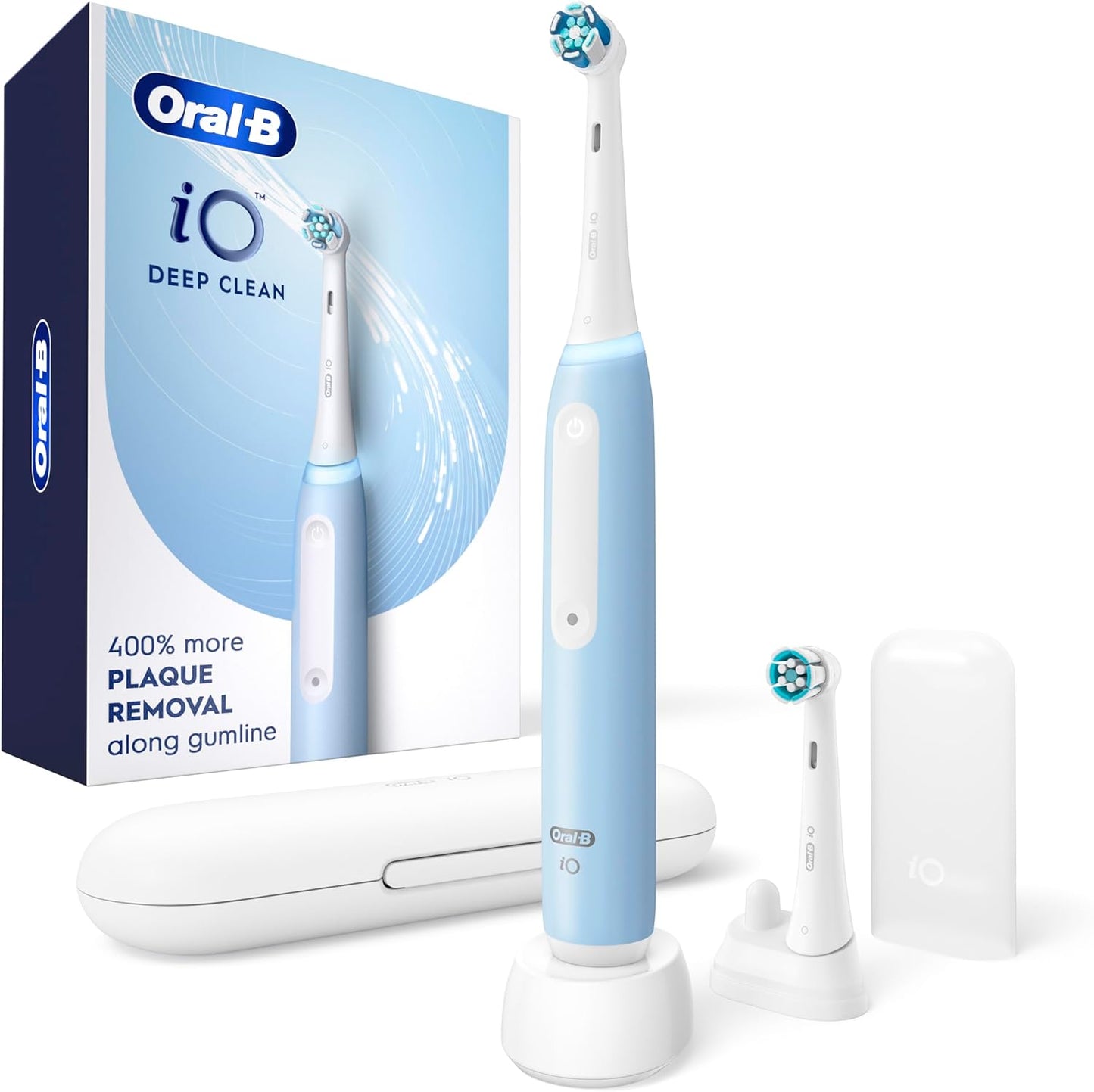 Io Deep Clean Rechargeable Electric Powered Toothbrush, Black with Io Series 3 Limited, 2 Brush Heads and Travel Case - Pressure Sensor to Protect Gums - 3 Cleaning Settings - 2 Minute Timer