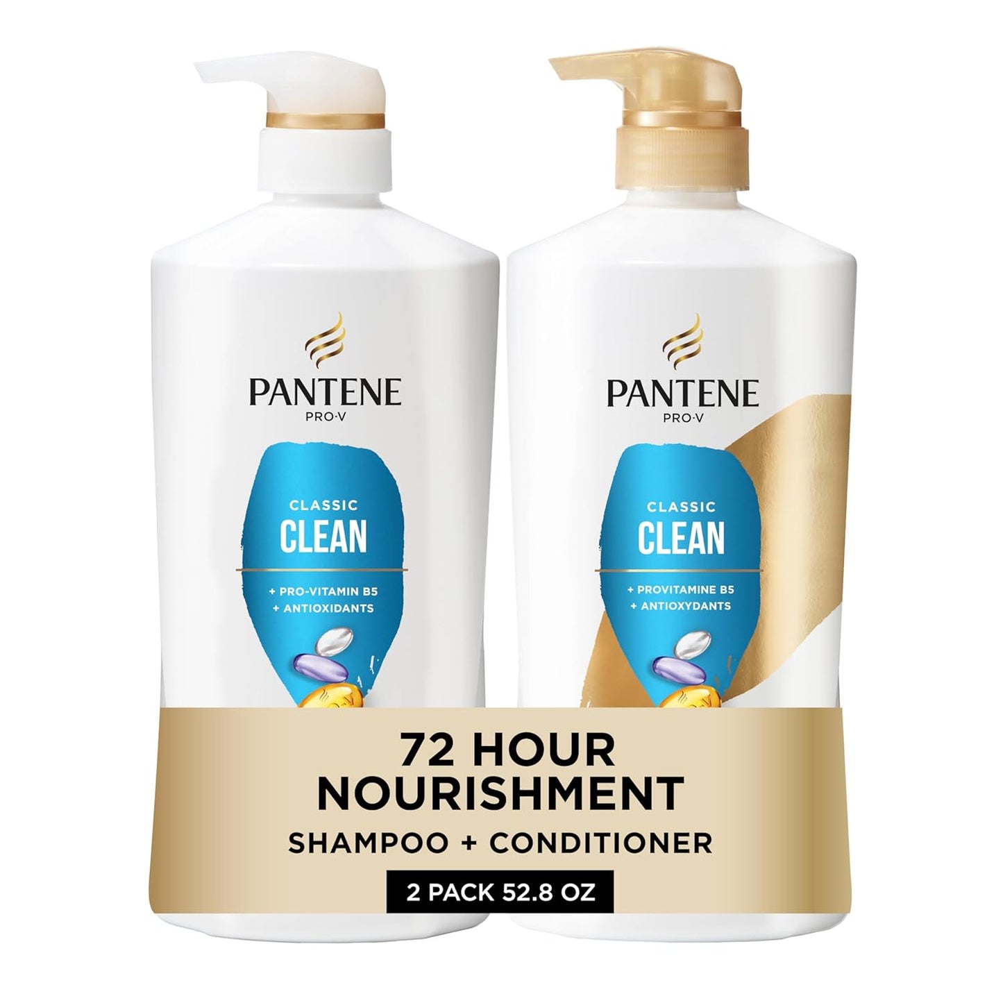 Shampoo & Conditioner Set, Daily Moisture Renewal - Pro-V Nutrients for Dry, Color-Treated, Straight to Curly Hair, 72-Hour Hydration & Softness, 52.8 Oz Total + Miracle Rescue Shot (0.5 Oz)