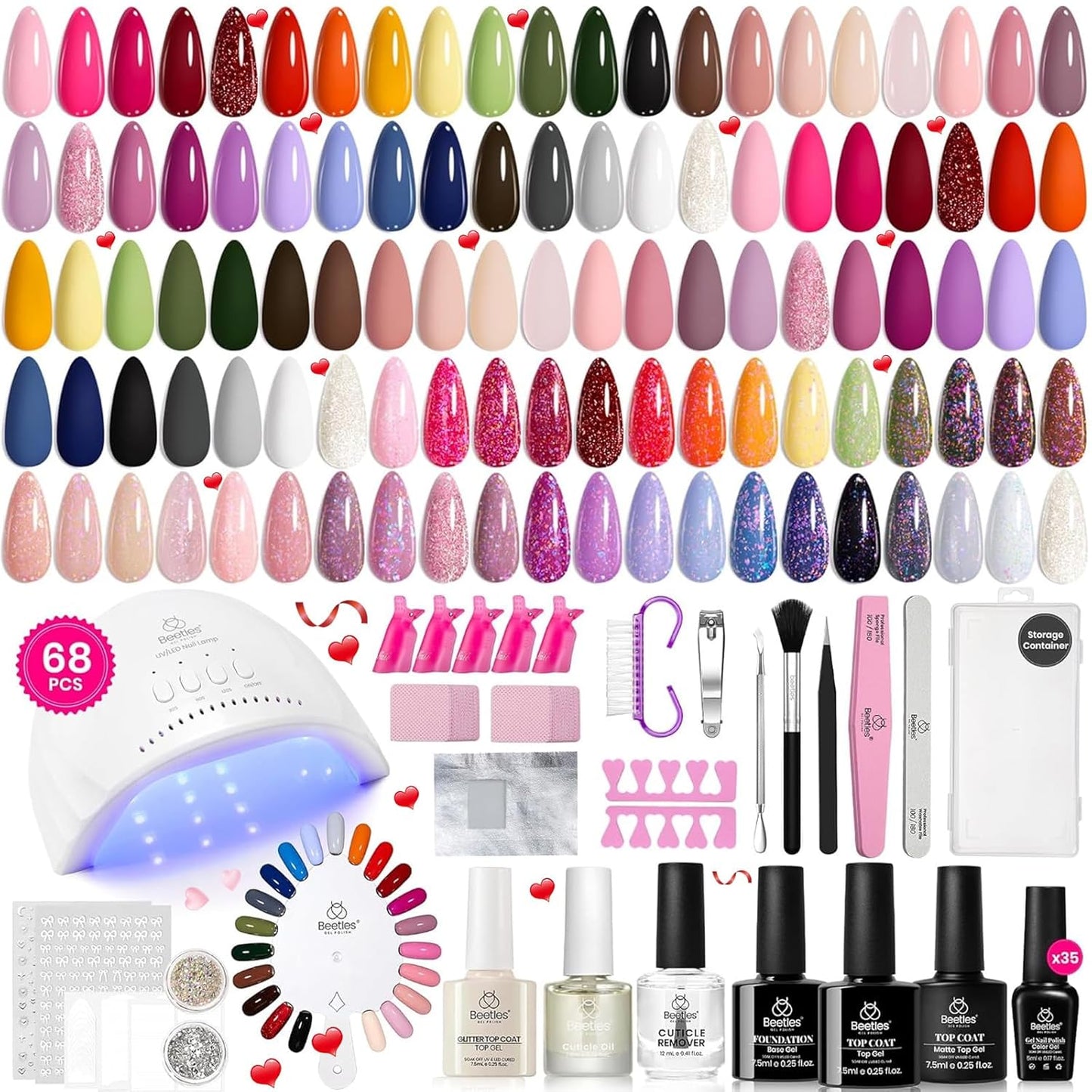 Beetles Gel Nail Polish Kit with U V Light - 80Pcs Fall Nail Fest Color Enchantment 55 Colors Gel Polish Starter Kit with Base Top Coat DIY Nails Stickers Manicure Tools Gift for Women Teens Girls