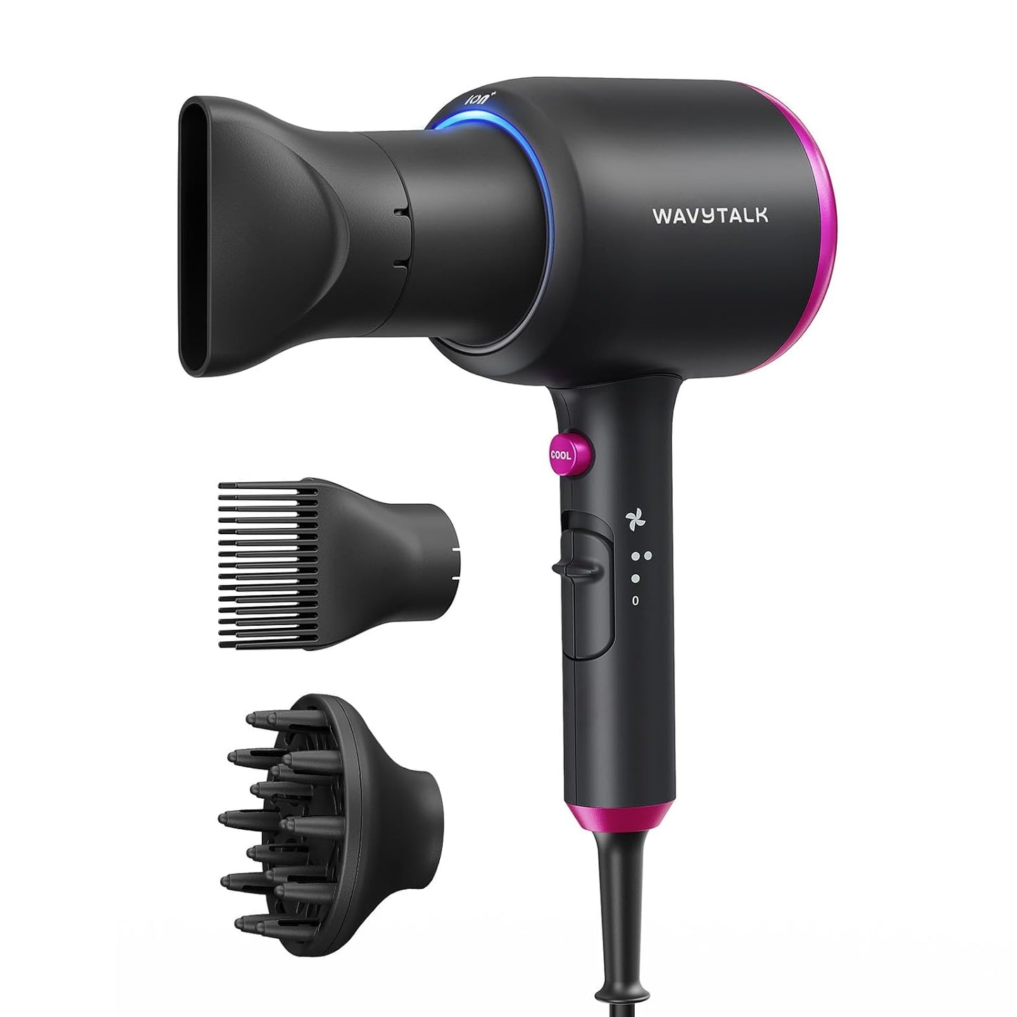 Hair Dryer, Blown Away Ionic Hair Dryer for Curly Hair with Diffuser, 1875W Fast Drying Blow Dryer with Ceramic Technology, 3 Attachments for All Hair Types, Light and Quiet, Rose Gold