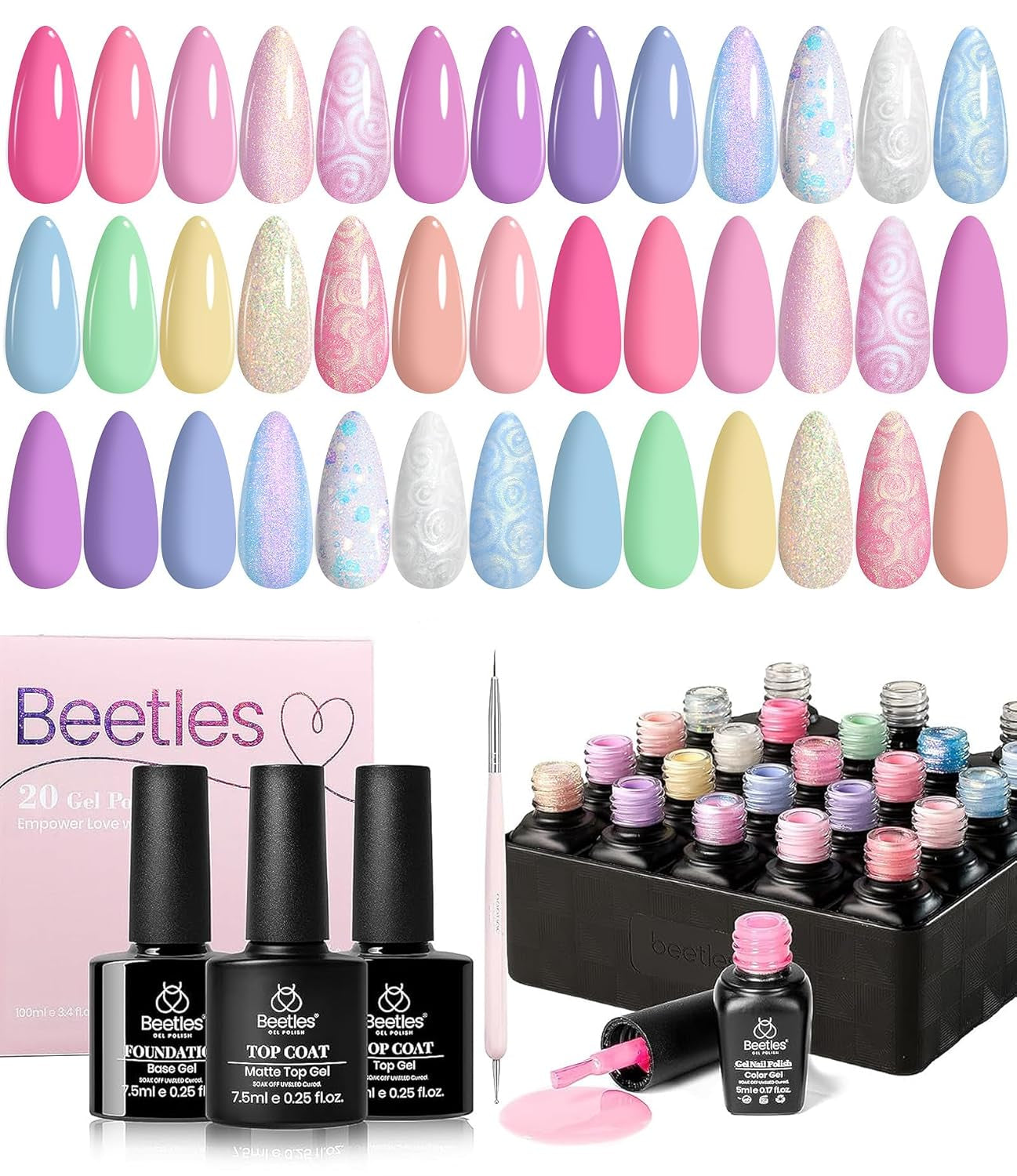 Beetles Gel Nail Polish Kit with U V Light - 80Pcs Fall Nail Fest Color Enchantment 55 Colors Gel Polish Starter Kit with Base Top Coat DIY Nails Stickers Manicure Tools Gift for Women Teens Girls