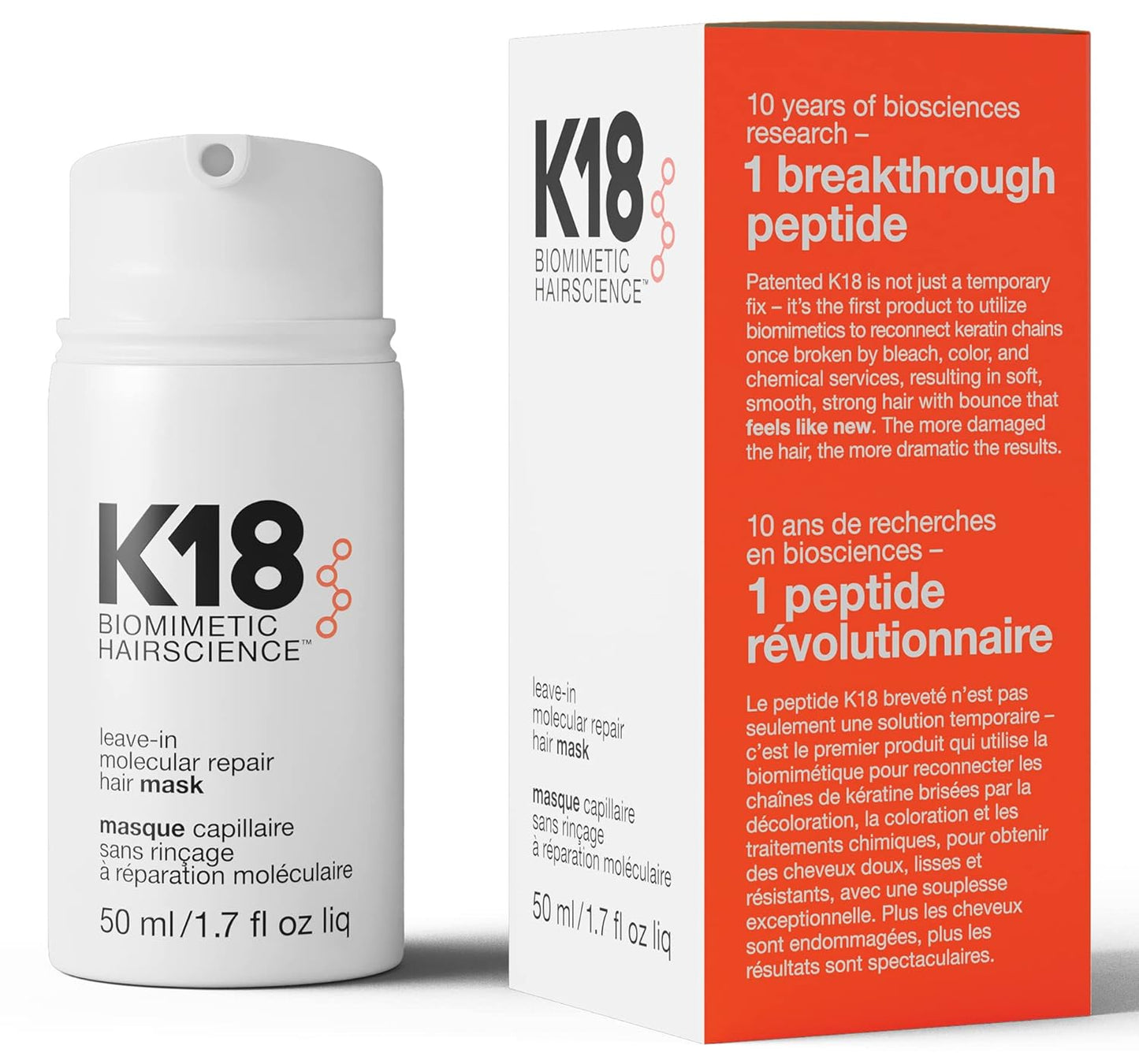 Leave-In Molecular Hair Mask, Repairs Dry or Damaged Hair, Reverse Hair Damage from Bleach, Color, Chemical Services & Heat