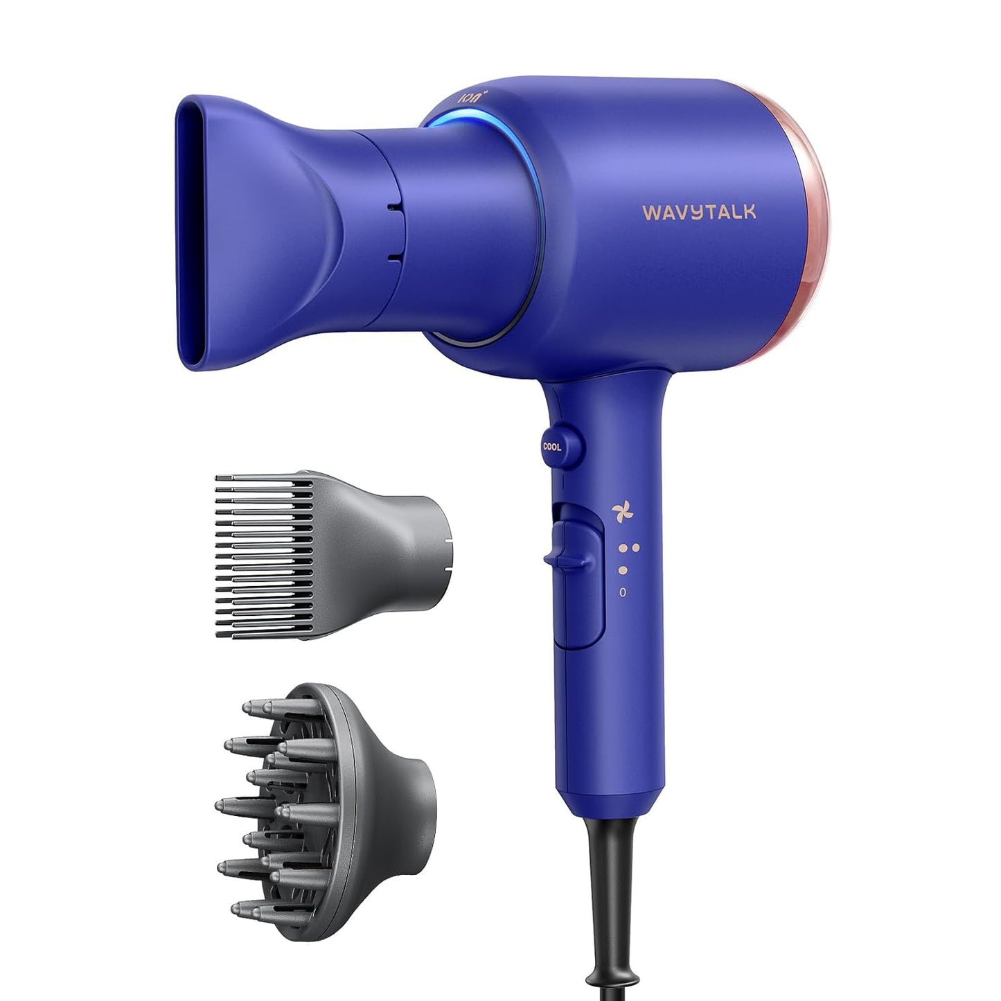 Hair Dryer, Blown Away Ionic Hair Dryer for Curly Hair with Diffuser, 1875W Fast Drying Blow Dryer with Ceramic Technology, 3 Attachments for All Hair Types, Light and Quiet, Rose Gold