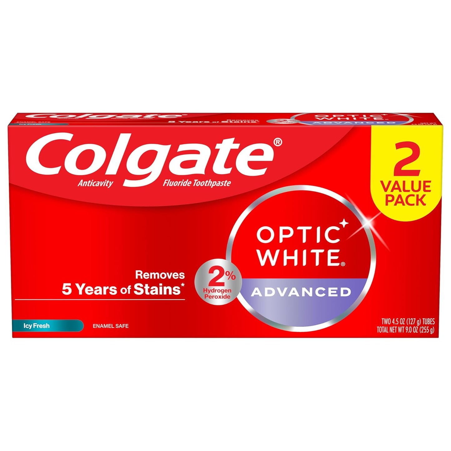 Optic White Advanced Hydrogen Peroxide Toothpaste, Teeth Whitening Toothpaste Pack, Enamel-Safe Formula, Helps Remove Tea, Coffee, and Wine Stains, Sparkling White, 3 Pack, 3.2 Oz