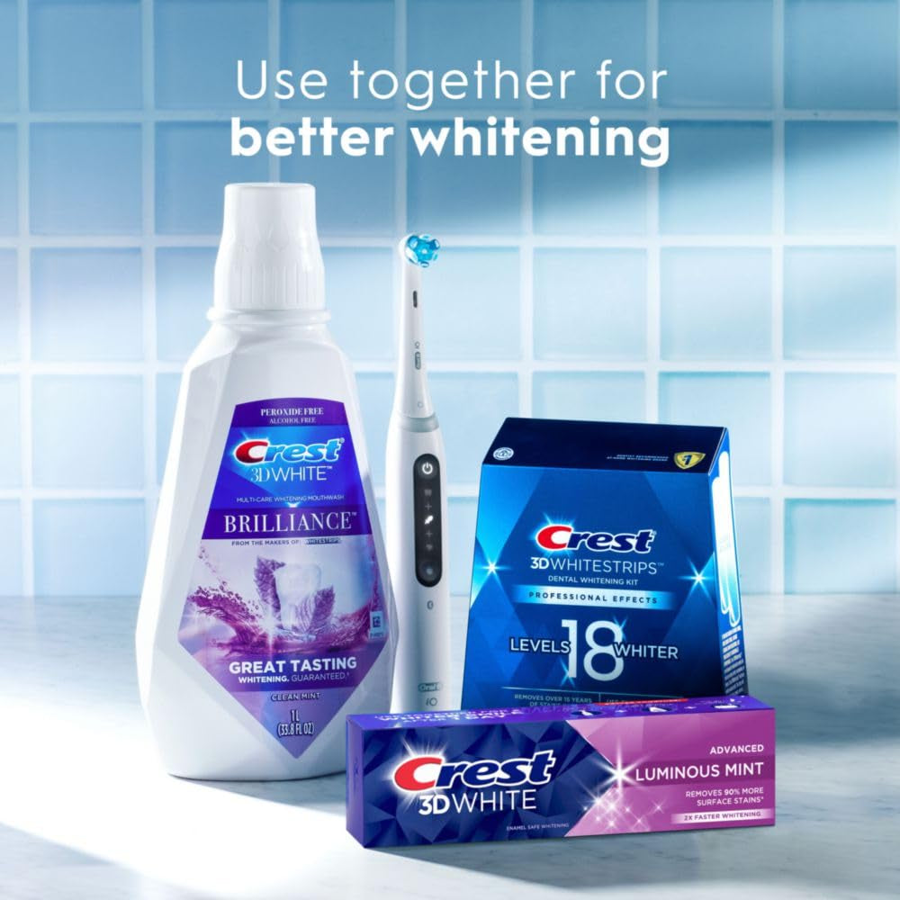 3D White Advanced Luminous Mint Teeth Whitening Toothpaste, Toothpaste, 3.7 Oz Pack of 4 - Helps Remove Surface Stains, Whitens Teeth, Strengthens Tooth Enamel, Protects against Cavities