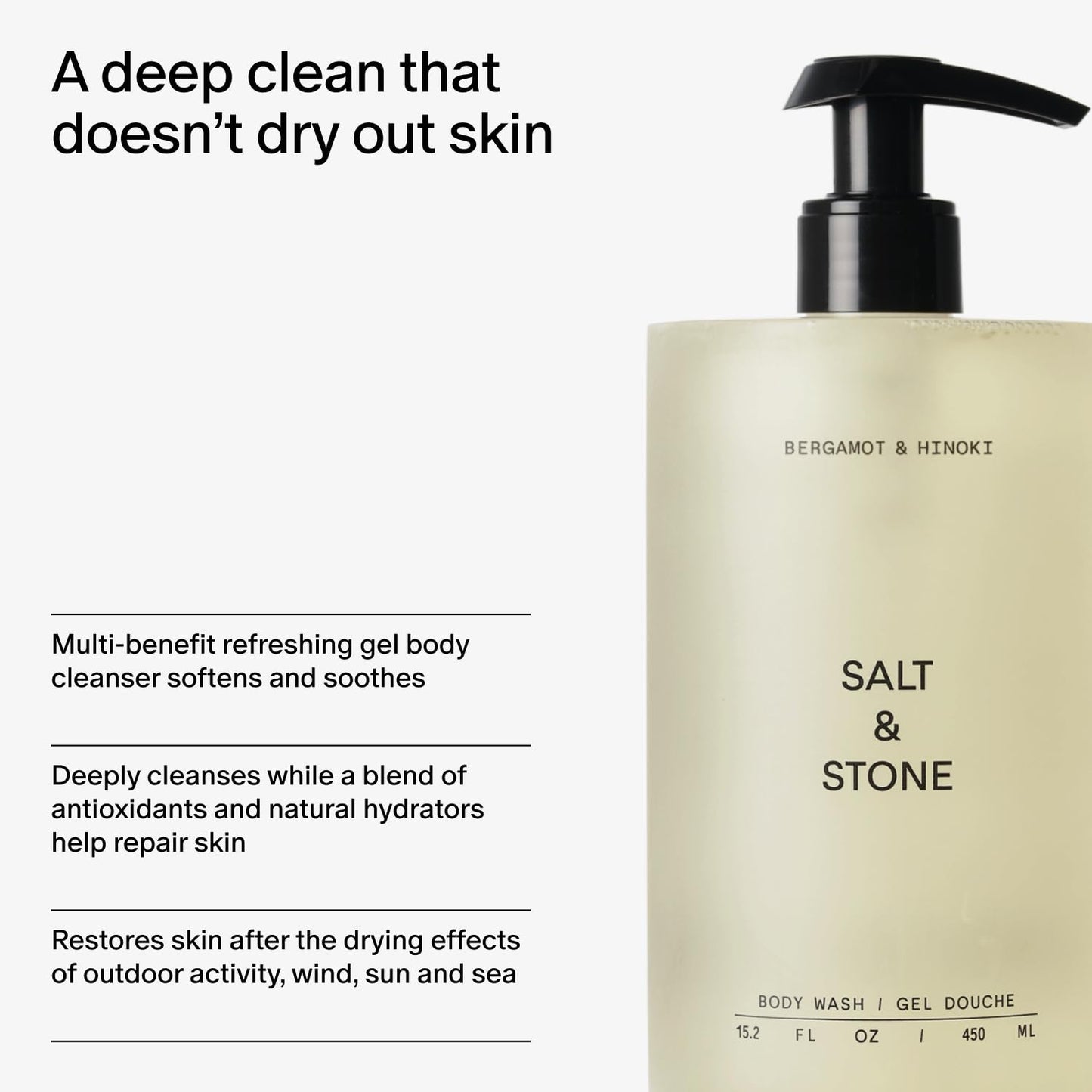 Body Wash with Antioxidants for Deep Moisture | for Women & Men, Sulfate, Paraben, & Dye Free, Leaving Skin Soft and Hydrated | Bergamot & Hinoki 15.2 Fl Oz
