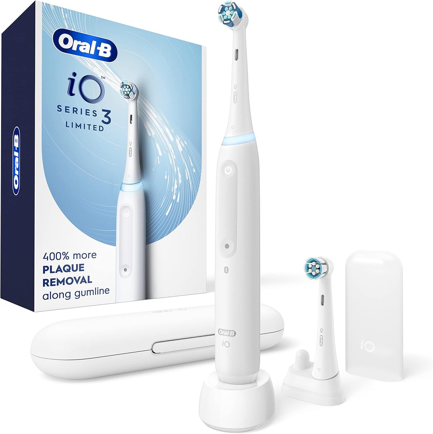 Io Deep Clean Rechargeable Electric Powered Toothbrush, Black with Io Series 3 Limited, 2 Brush Heads and Travel Case - Pressure Sensor to Protect Gums - 3 Cleaning Settings - 2 Minute Timer