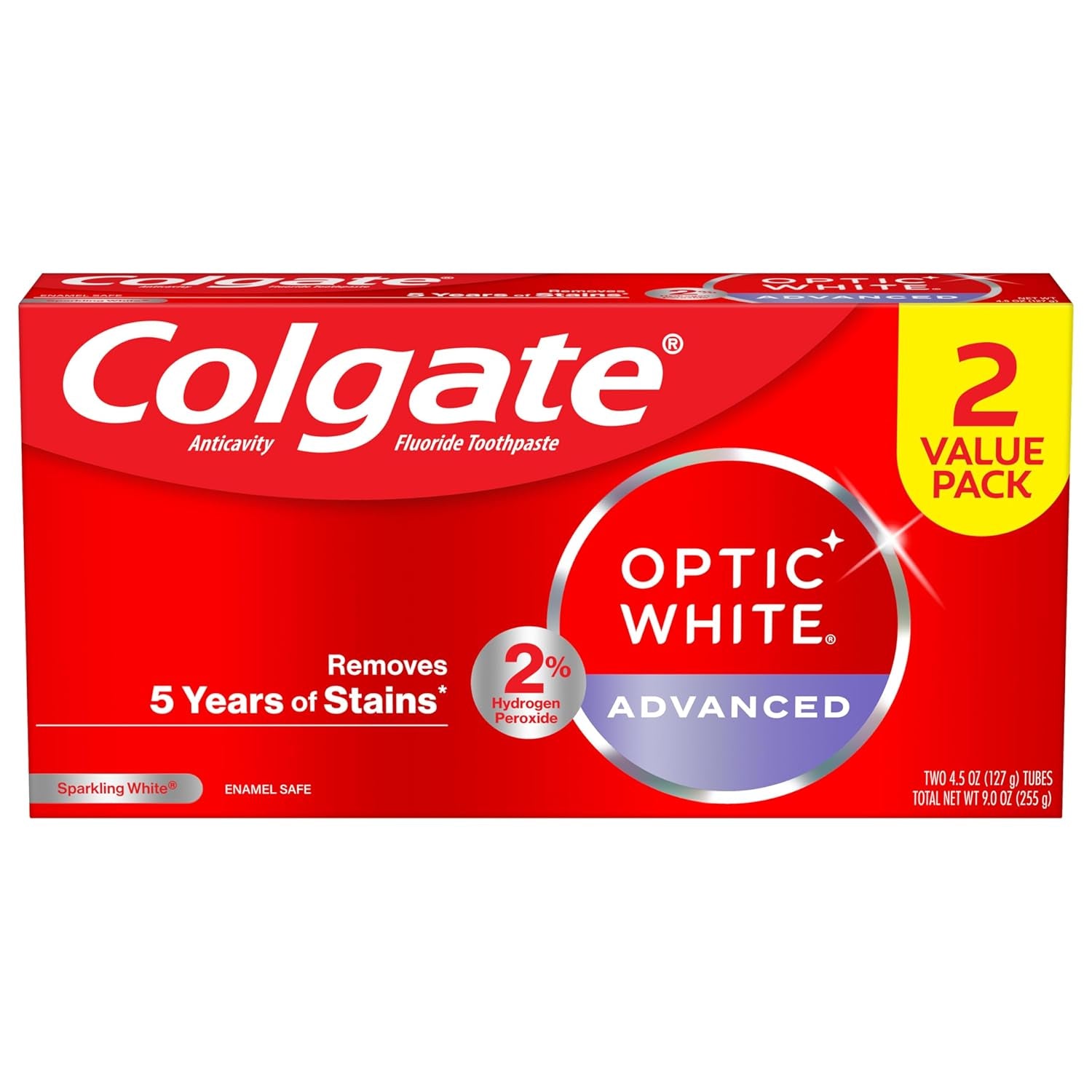 Optic White Advanced Hydrogen Peroxide Toothpaste, Teeth Whitening Toothpaste Pack, Enamel-Safe Formula, Helps Remove Tea, Coffee, and Wine Stains, Sparkling White, 3 Pack, 3.2 Oz