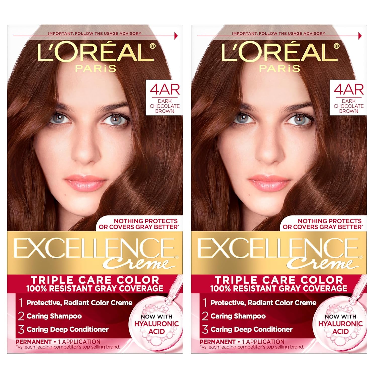 Excellence Crème Permanent Hair Dye, Triple Care Hair Color with Pro-Keratine Complex for 100% Gray Hair Coverage, 4 Dark Brown, 1 Kit